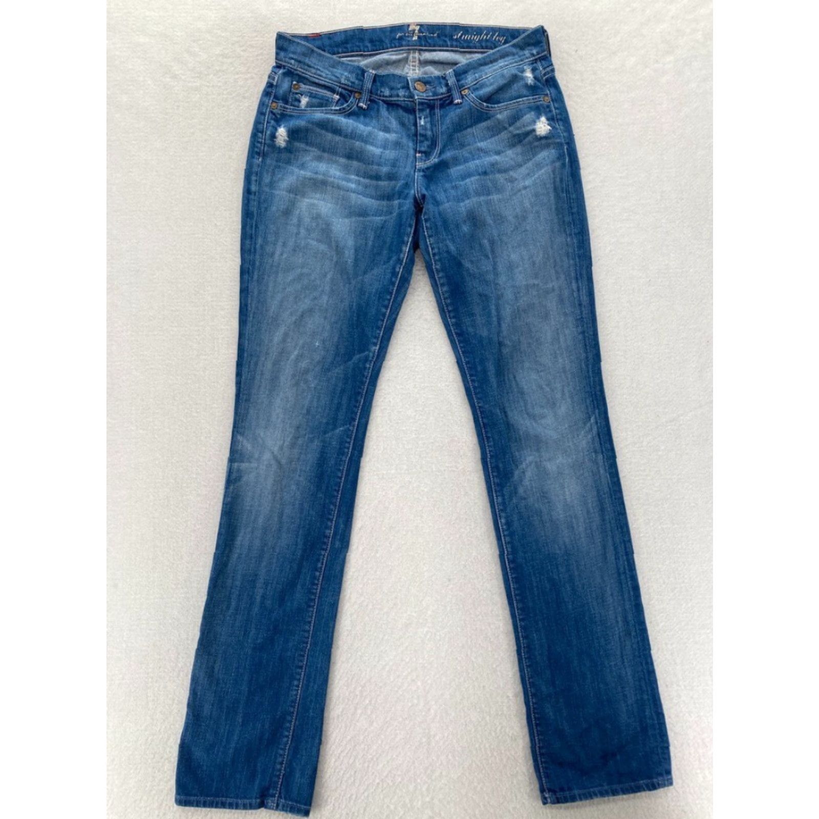 7 For All Mankind 7 For All Mankind Jeans Women's 27 Straight Leg Medium Wash Blue Stretch Denim - 5-Pocket - Regular - Size 27 - Womens Jeans Size 27" / US 4 / IT 40 - 2 Thumbnail