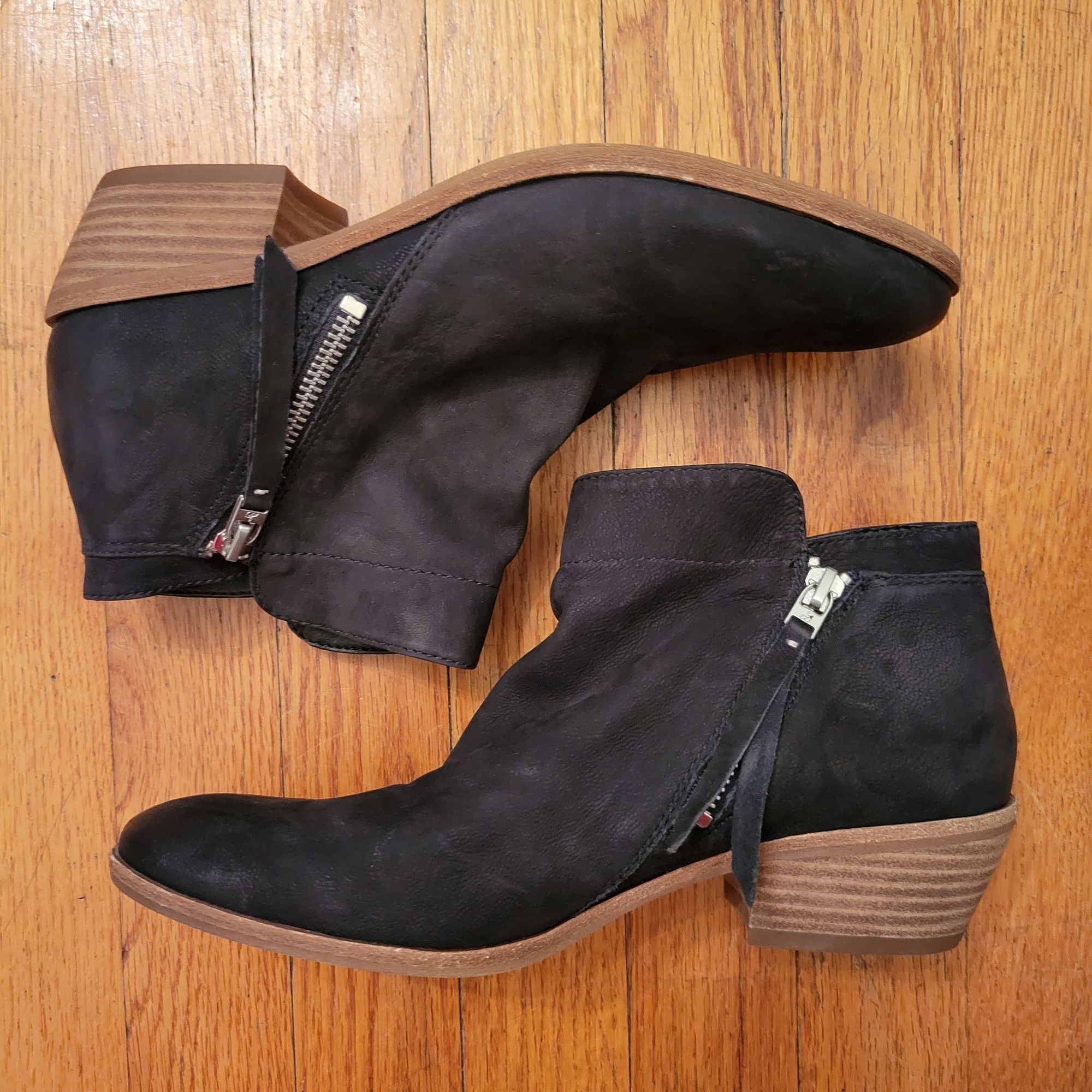 Sam Edelman Sam Edelman 8.5 Black Leather Booties Ankle Boots Stacked He Size US 8.5 / IT 38.5 - 10 Thumbnail