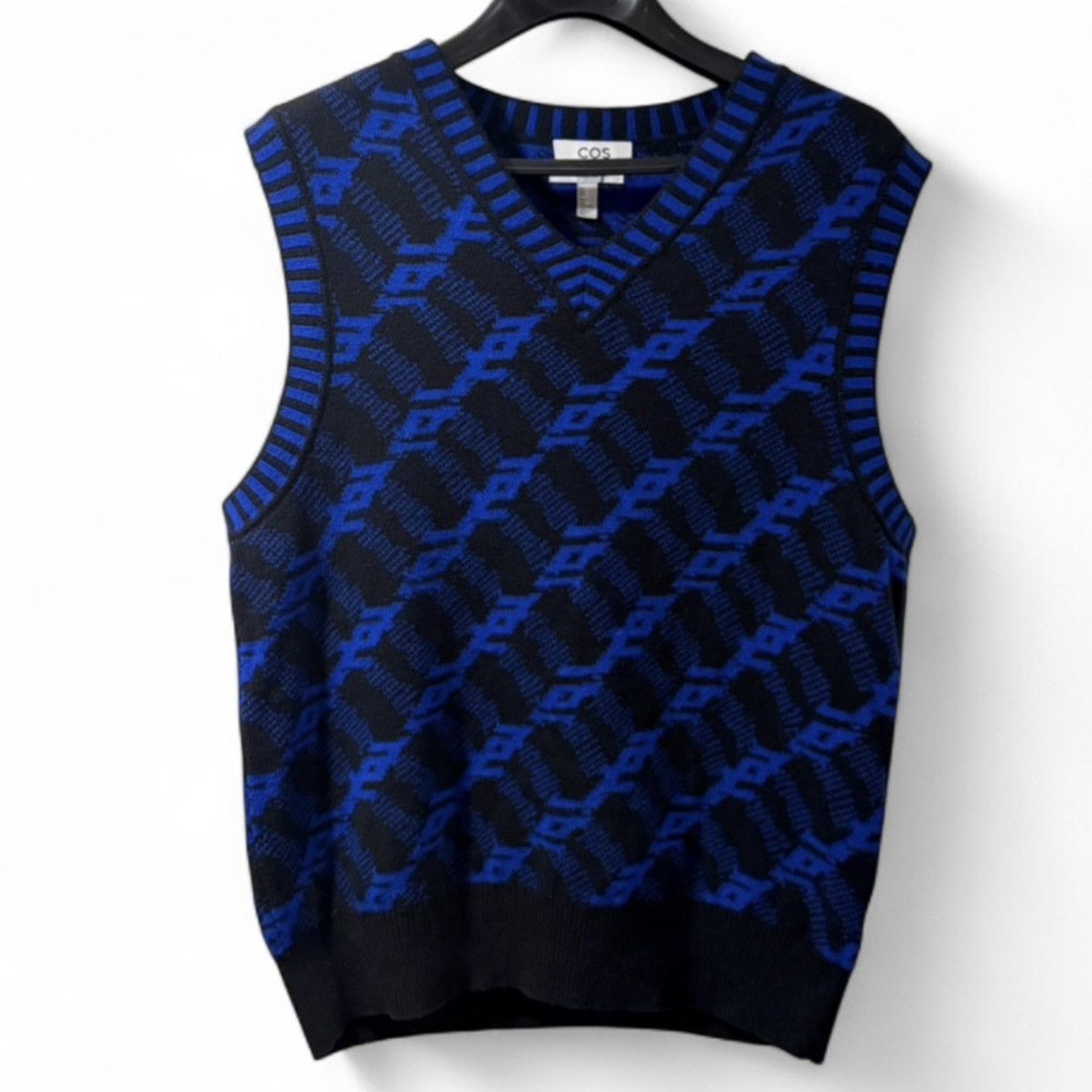 Cos COS Black/Blue Patterned Wool-Blend Sweater Vest Size Large Size US L / EU 52-54 / 3 - 1 Thumbnail