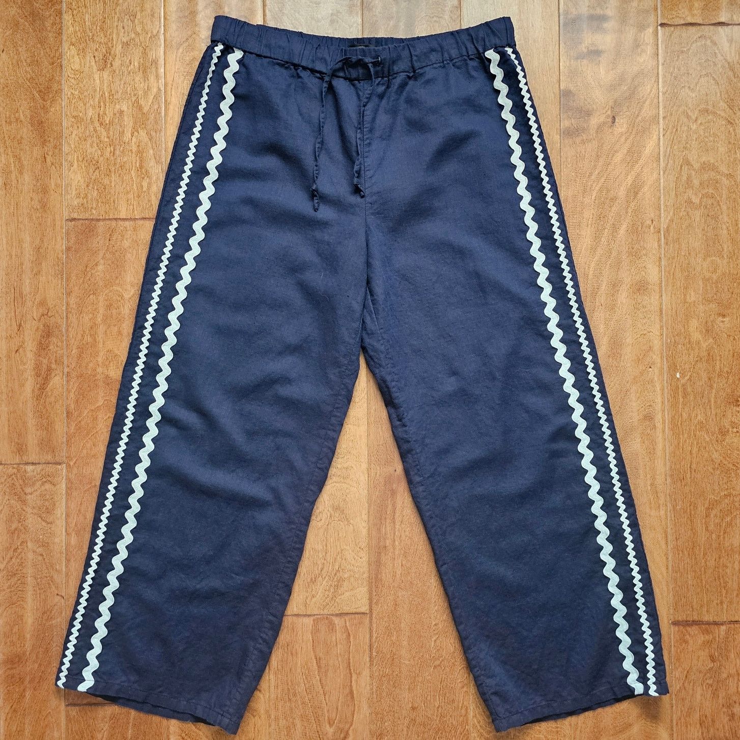 J.Crew EUC J.CREW Navy Rickrack Wide Leg Linen Cotton Crop Pants S Size 27" / US 4 / IT 40 - 1 Thumbnail