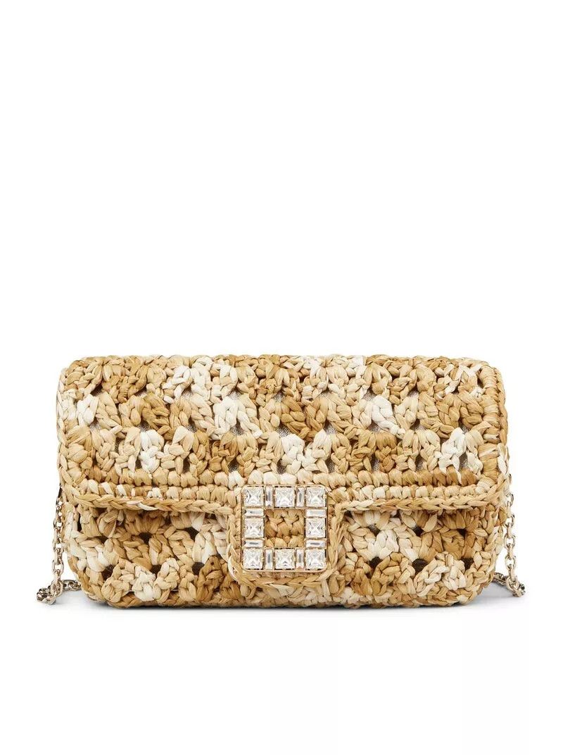 ROGER VIVIER Jeu De Fille Nat/Gold Raffia Shoulder Bag