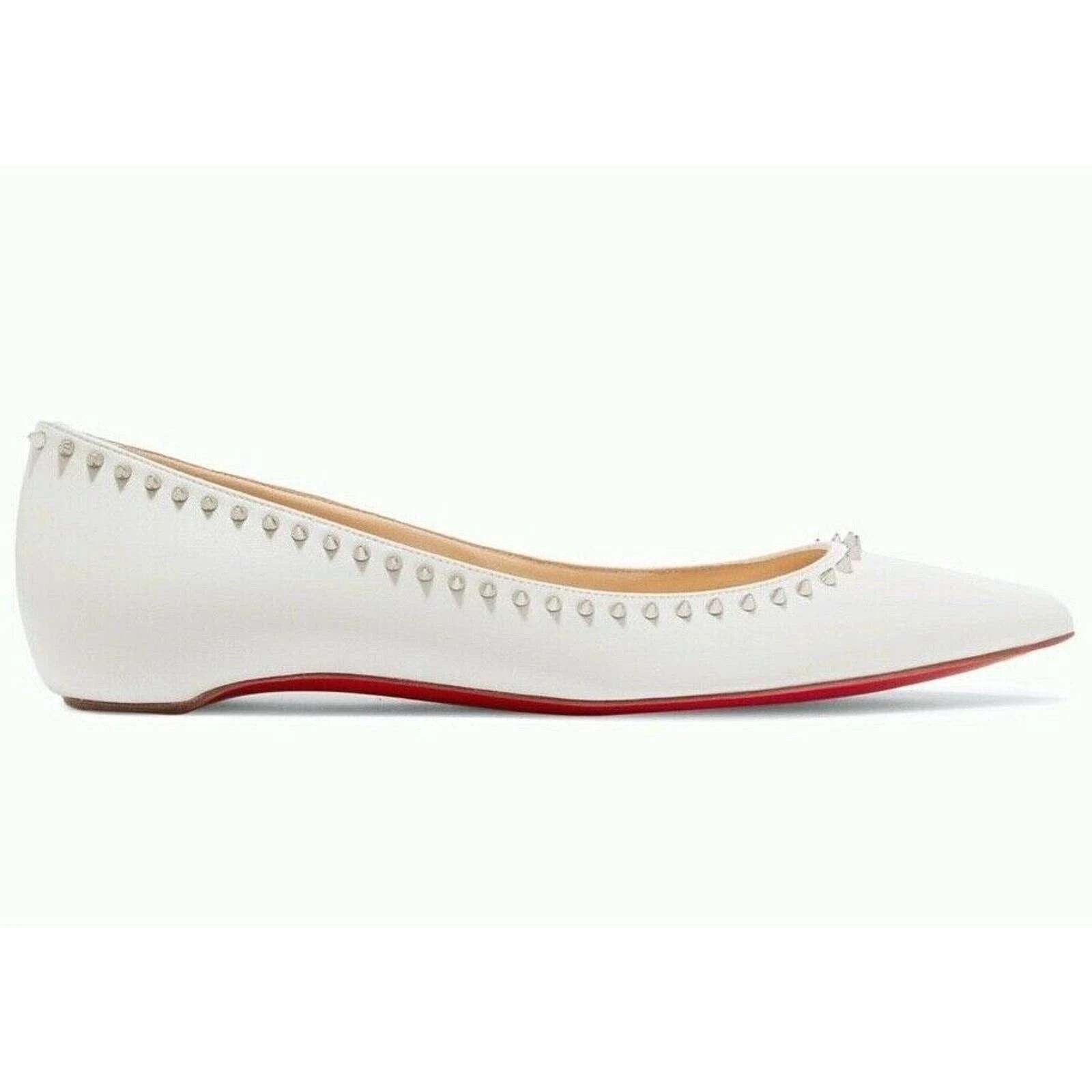 Christian Louboutin Anjalina Flat White Snow Leather Spike Pointed Ballerina 36 Size US 6 / IT 36 - 1 Thumbnail