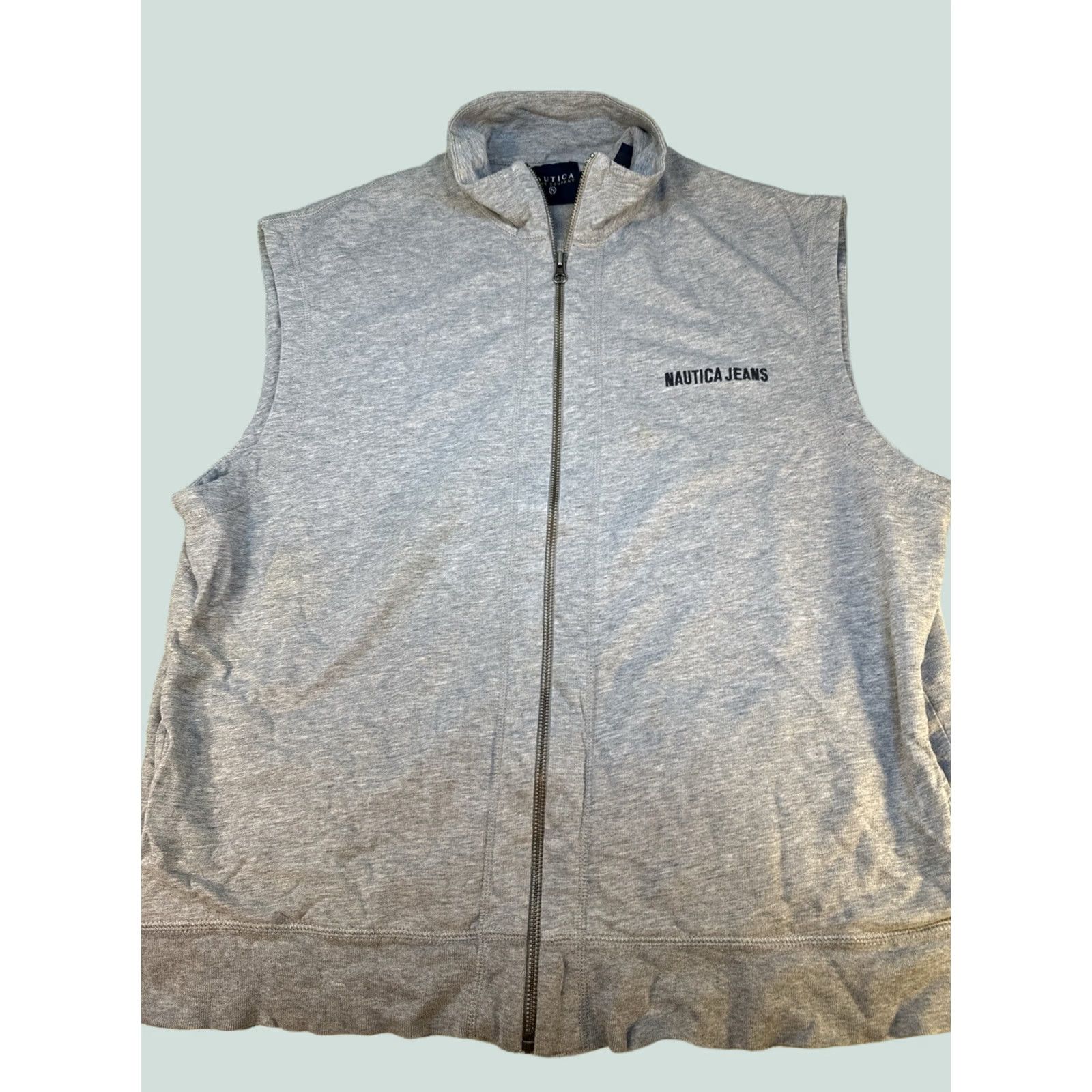 Nautica VINTAGE Nautica Jeans Vest Gray Full Zip Sleeveless Y2K Size L Mens Vest Cotton Windbreaker Adults Large Gray Nautica Jeans Brand Vest Size 42R - 1 Thumbnail