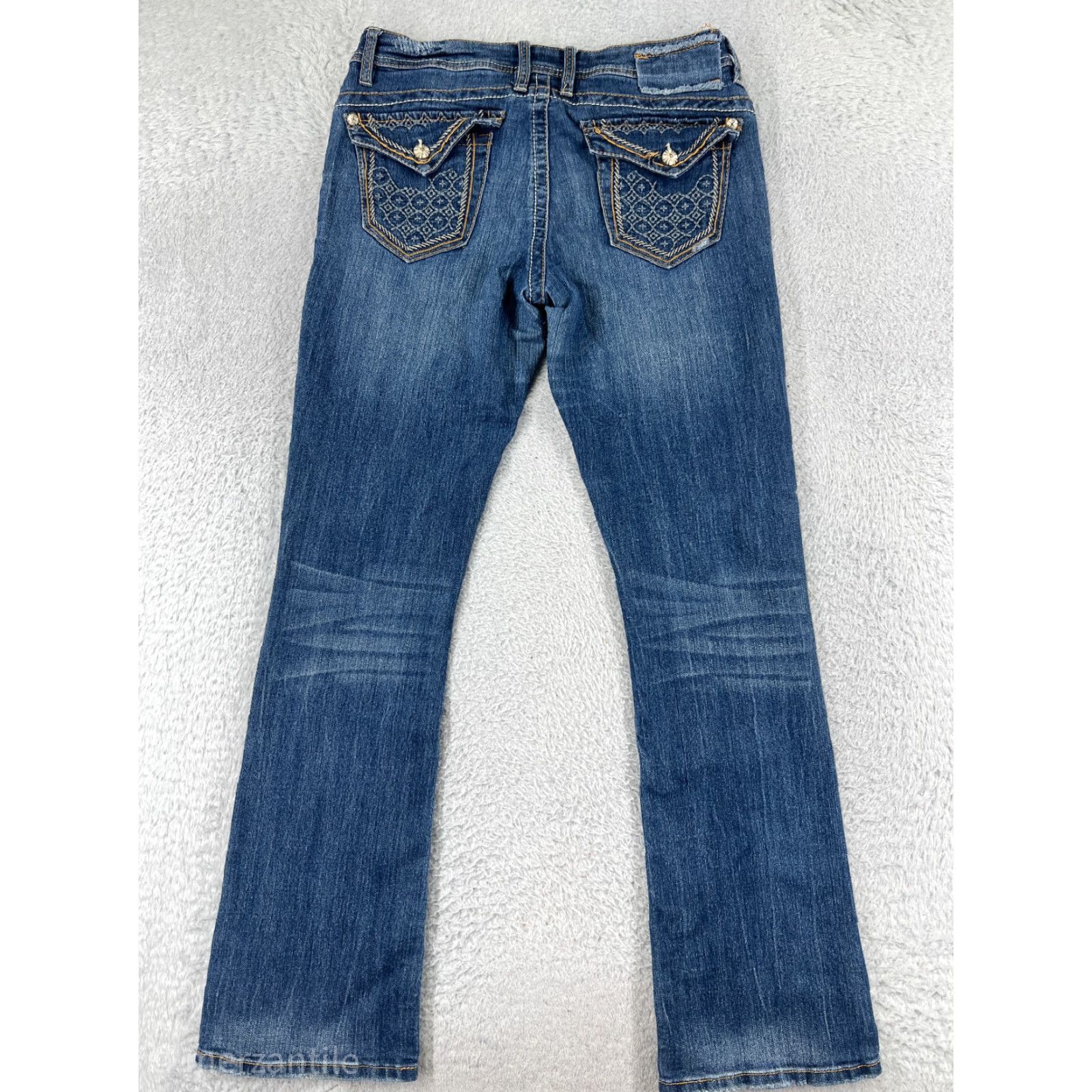 Denime SUPPLIES Women's Bootcut Jeans Size 8 Blue Distressed Embroidered Denim Stretch Regular Fit Size 30" / US 8 / IT 44 - 2 Thumbnail