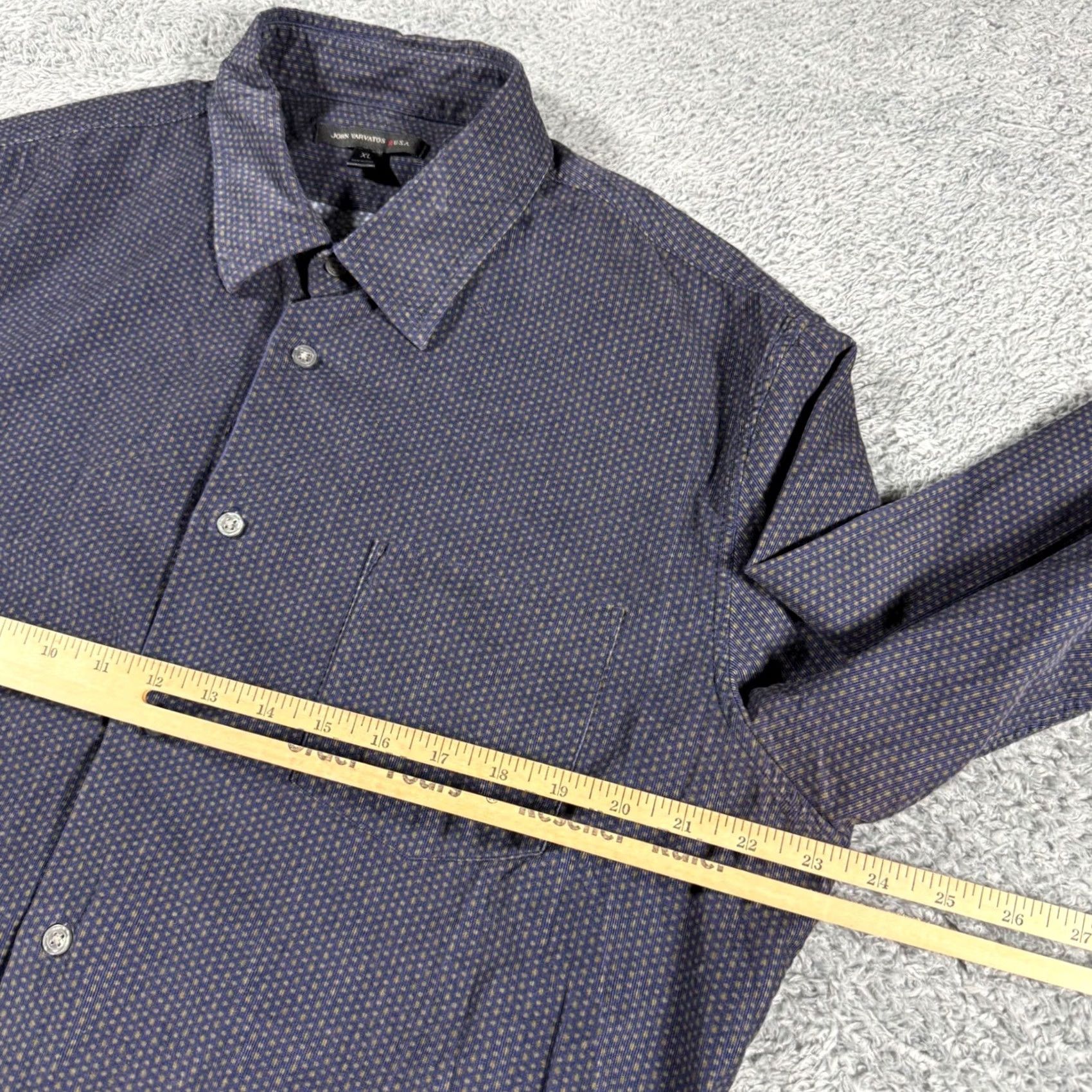 John Varvatos John Varvatos Blue Corduroy Shirt Men XL Polka Dot All Over Print Button Size US XL / EU 56 / 4 - 7 Thumbnail