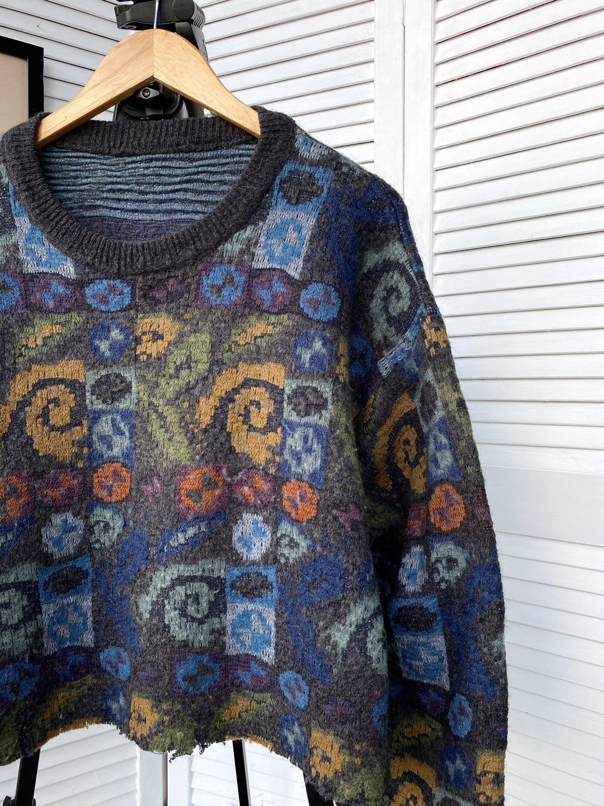 Japanese Brand × Vintage Vintage Abstract Cropped Wool Knit Sweater Baggy Size US L / EU 52-54 / 3 - 9 Thumbnail