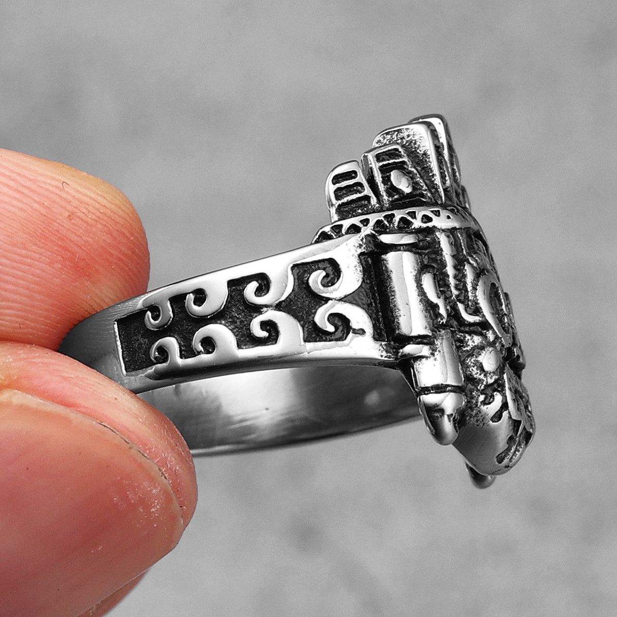 Jewelry × Vintage SIZE 10 Vintage Totems Skull Stainless Steel Ring Size ONE SIZE - 4 Thumbnail