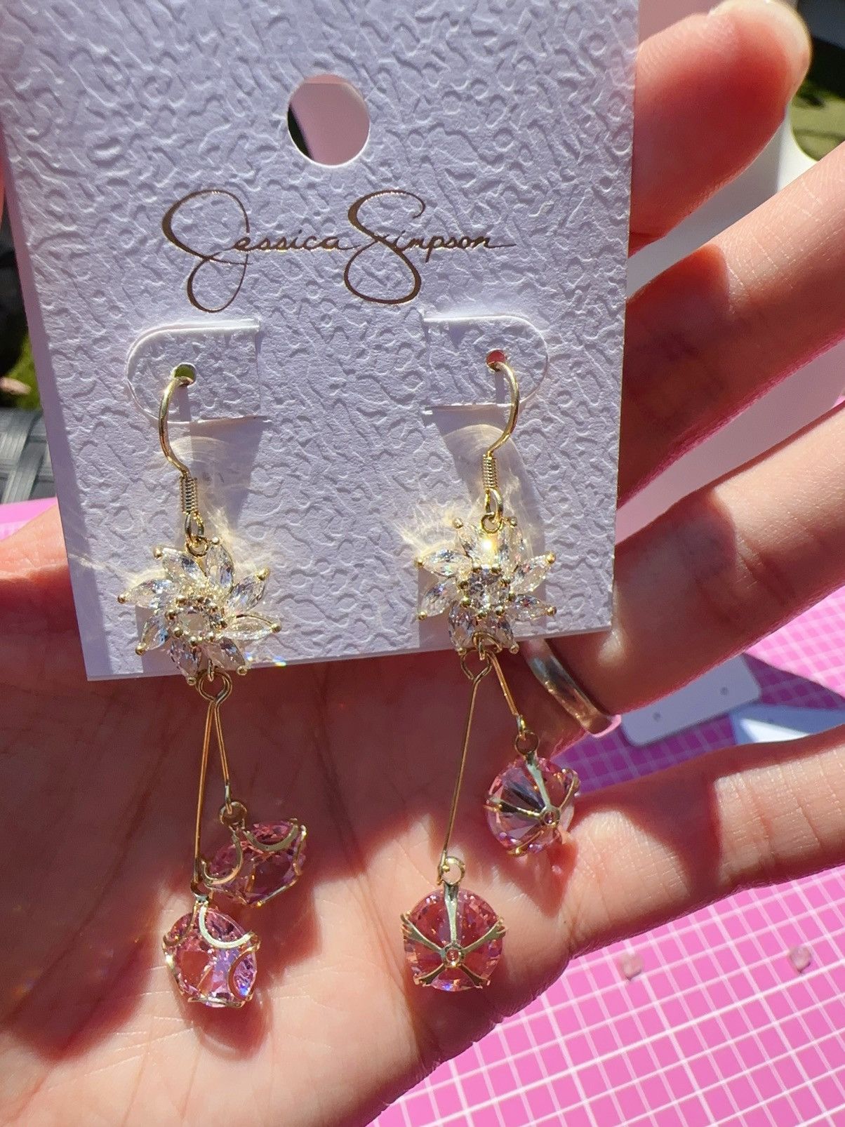 Jessica Simpson Jessica Simpson Earrings gold tone crystal flowers pink Size ONE SIZE - 5 Thumbnail