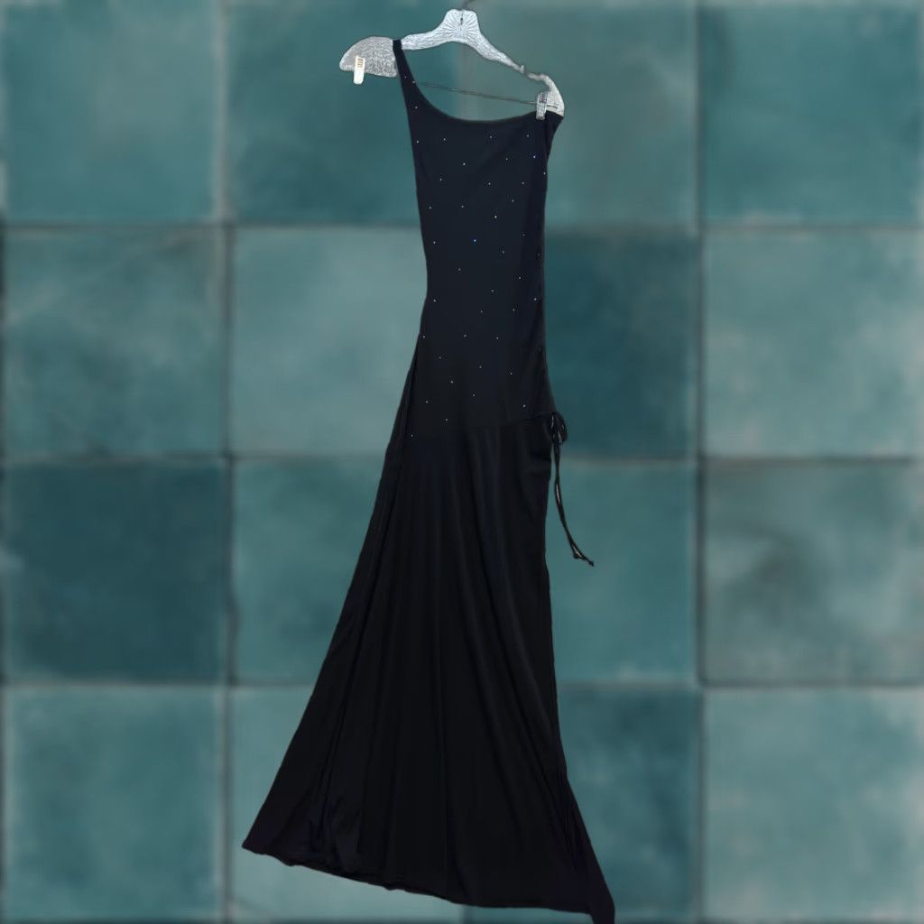 Vintage VINTAGE 90s Y2K Jodi Kristopher Maxi Dress Black One Shoulder Rhinestone Bling Cocktail S Womens Size S / US 4 / IT 40 - 1 Thumbnail