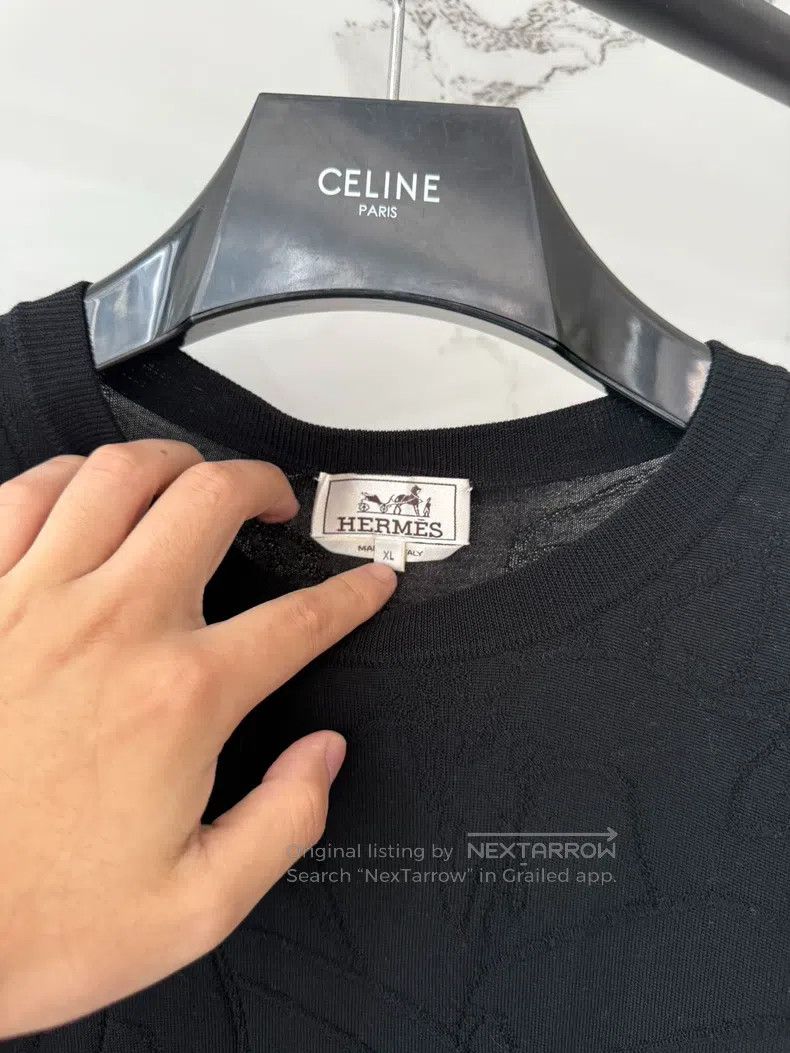 Hermes Hermes Black Textured Knit Long Sleeve Top Size US XL / EU 56 / 4 - 5 Thumbnail