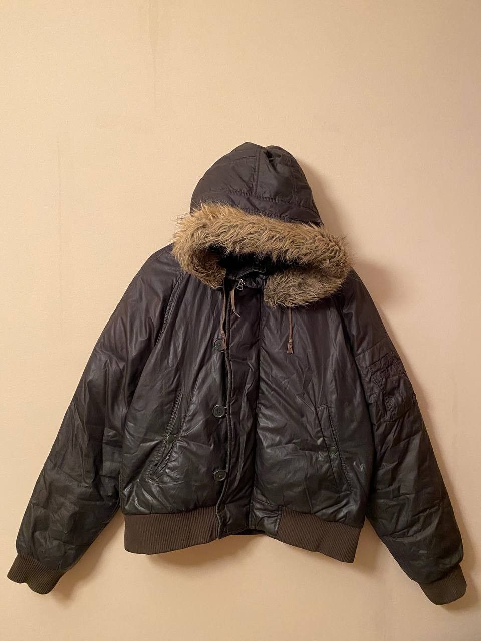 image of Vintage Polo Ralph Laurent Military Bomber Jacket Puffer Down in Dark Green, Men's (Size Medium)