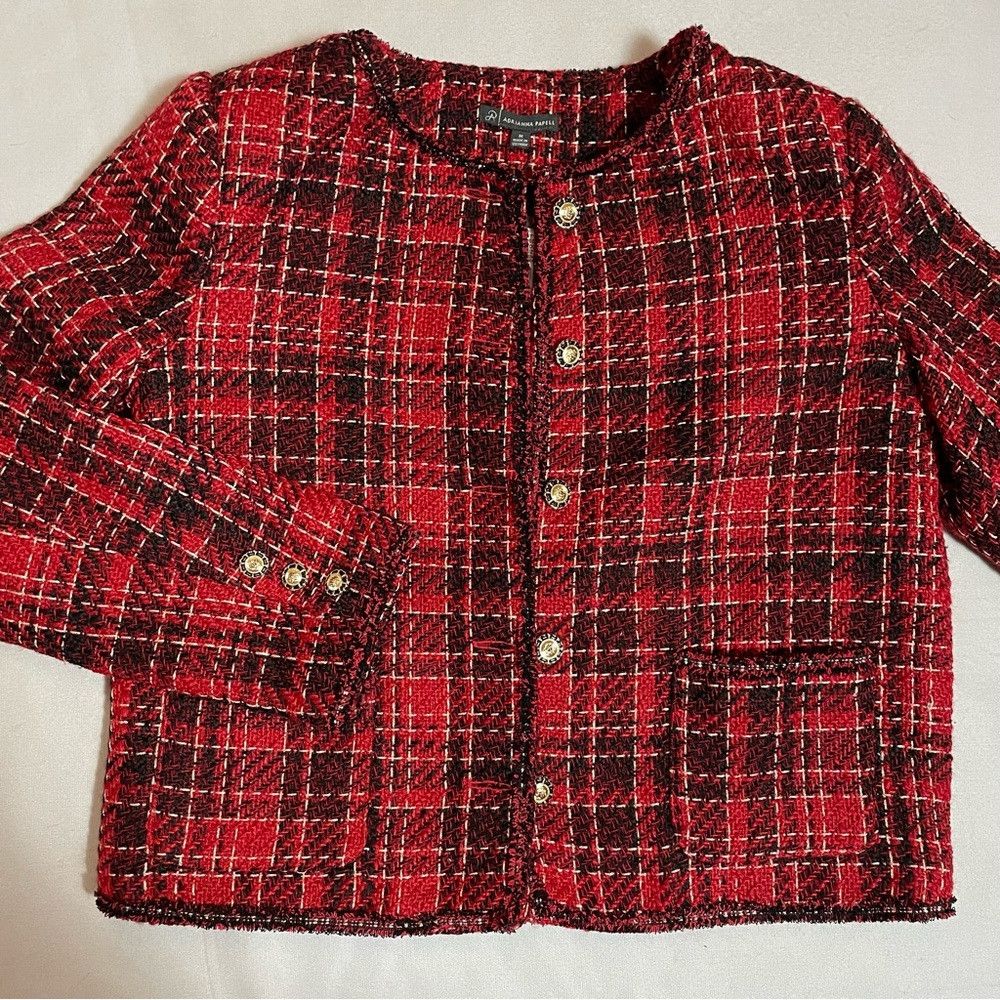 Adrianna Papell NWT New $119 Adrianna Papell Red Black Tweed Jacket Size M Size M / US 6-8 / IT 42-44 - 6 Thumbnail
