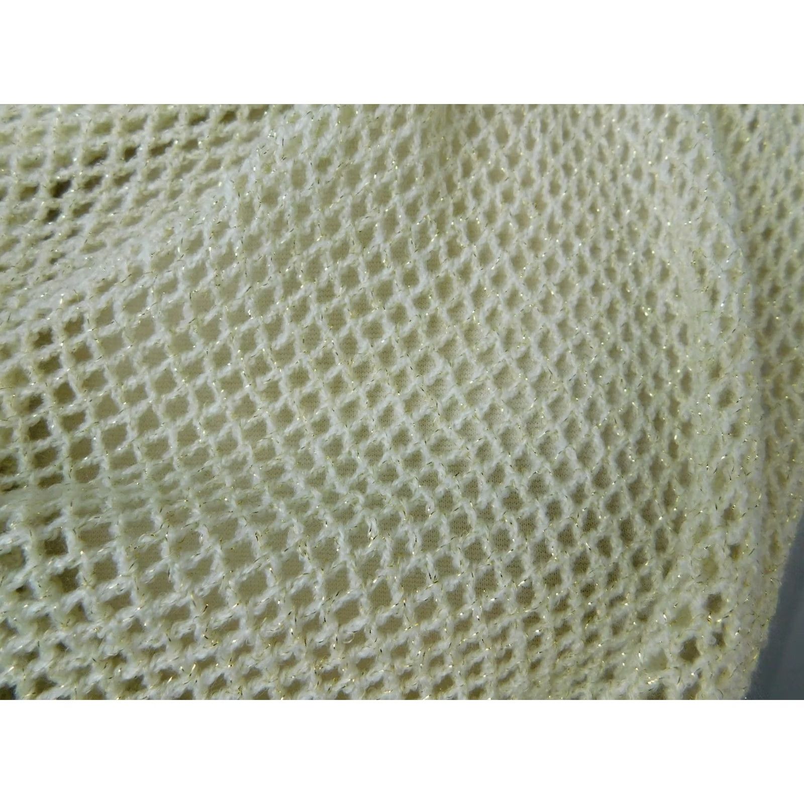 Vintage Cejon Ivory Metallic Thread Fishnet Diamond Knit Infinity Loop Scarf Women | 31" x 17" | Knit Infinity Scarf | Hand Wash Only Size ONE SIZE - 2 Thumbnail