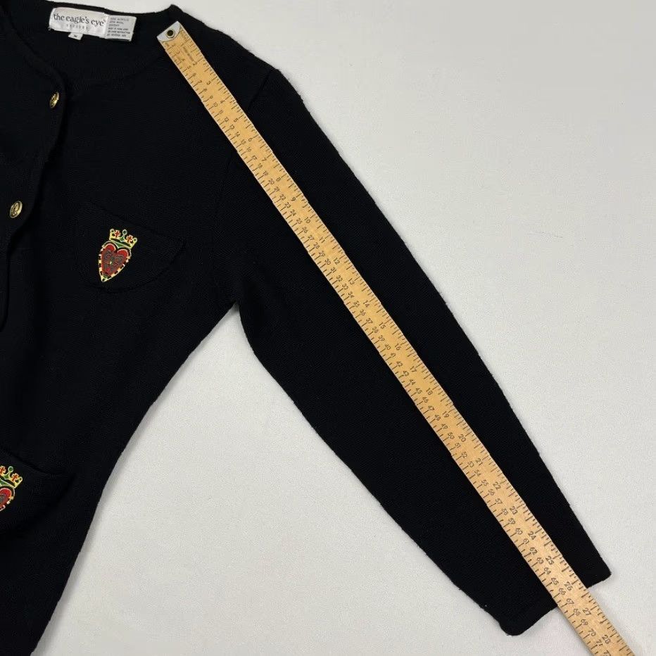 Vintage VINTAGE Eagles Eye Cardigan Womens M Black Wool Heart Crown Patch Academia Prep 90s Size M / US 6-8 / IT 42-44 - 6 Thumbnail