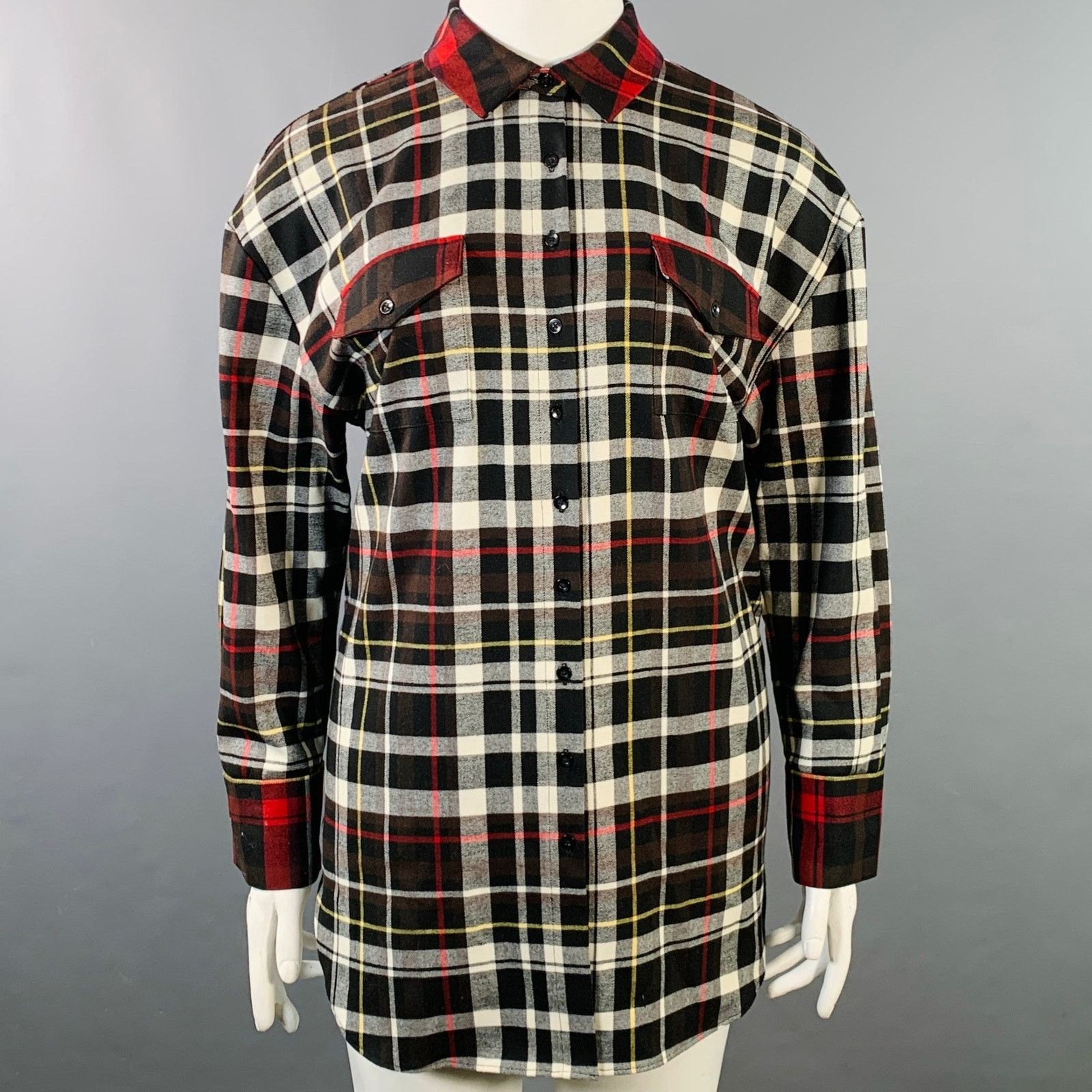 Alice + Olivia ALICE + OLIVIA Black Red Polyester Plaid Button Up Shirt Size L / US 10 / IT 46 - 1 Thumbnail