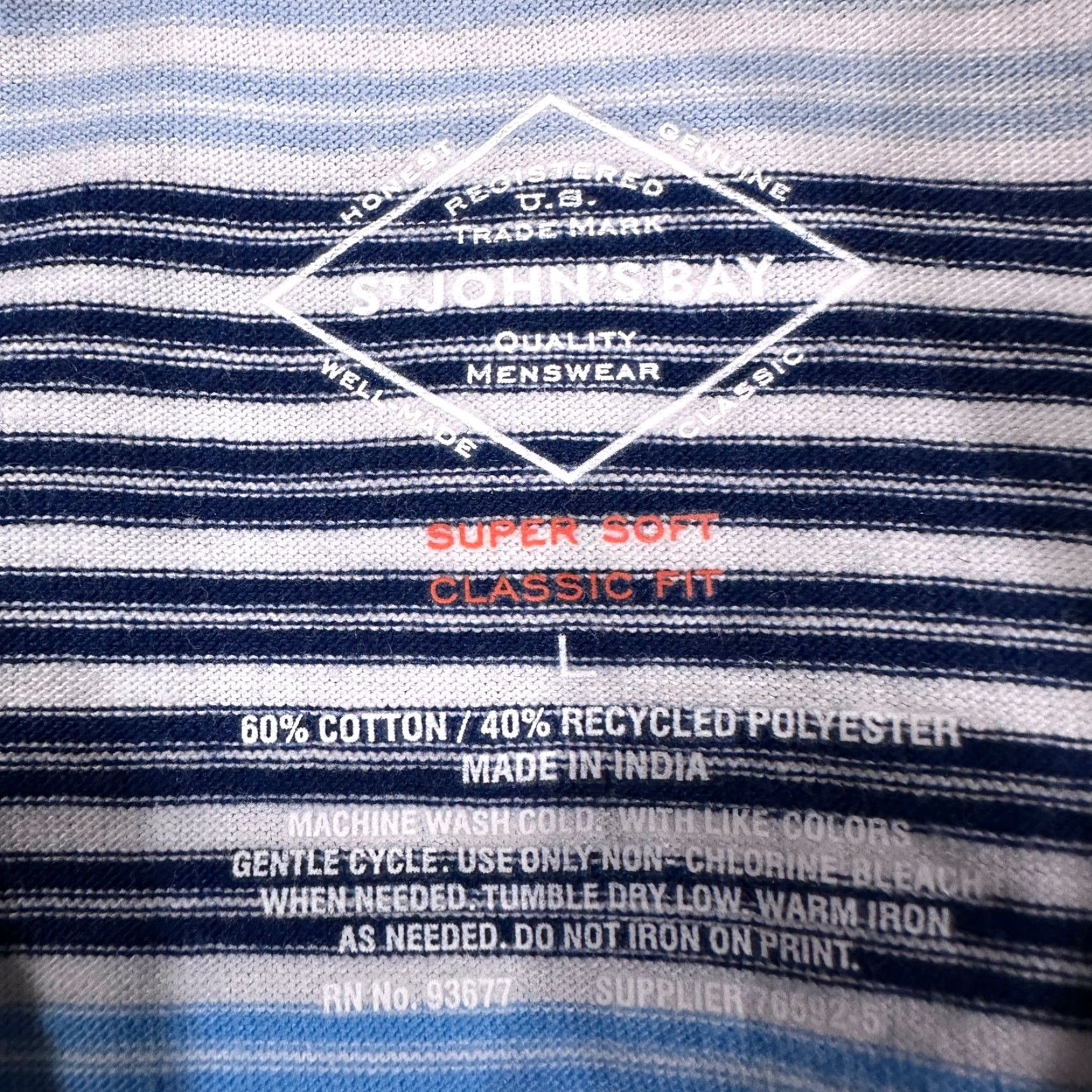 Vintage St Johns Bay Striped Polo Shirt Mens L Blue Peach Cotton Classic Fit Cotton Polo Shirt Mens L Blue Peach Striped Pattern Size US L / EU 52-54 / 3 - 7 Thumbnail