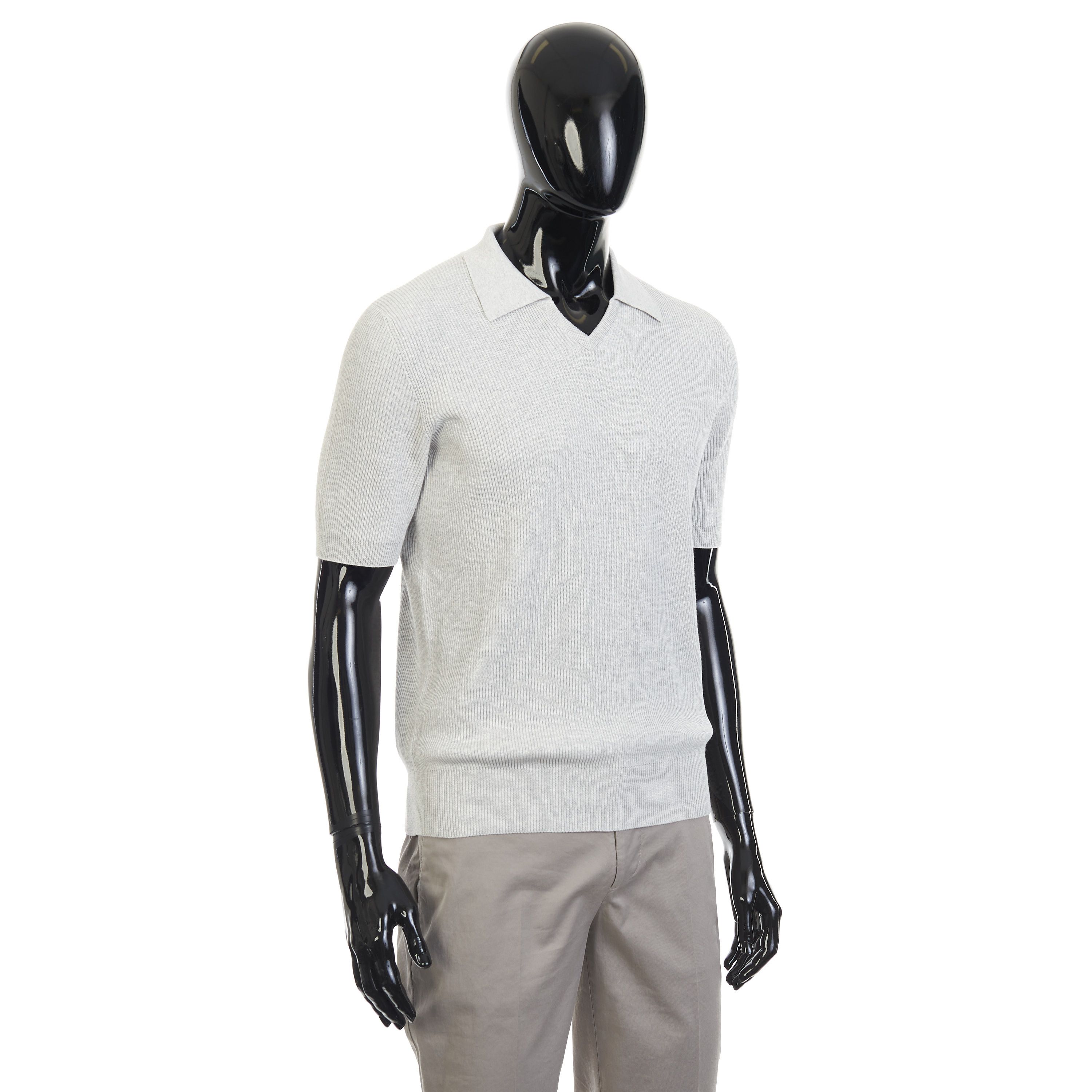 Brunello Cucinelli Gray Cotton English Rib Knit Polo Size US S / EU 44-46 / 1 - 8 Thumbnail