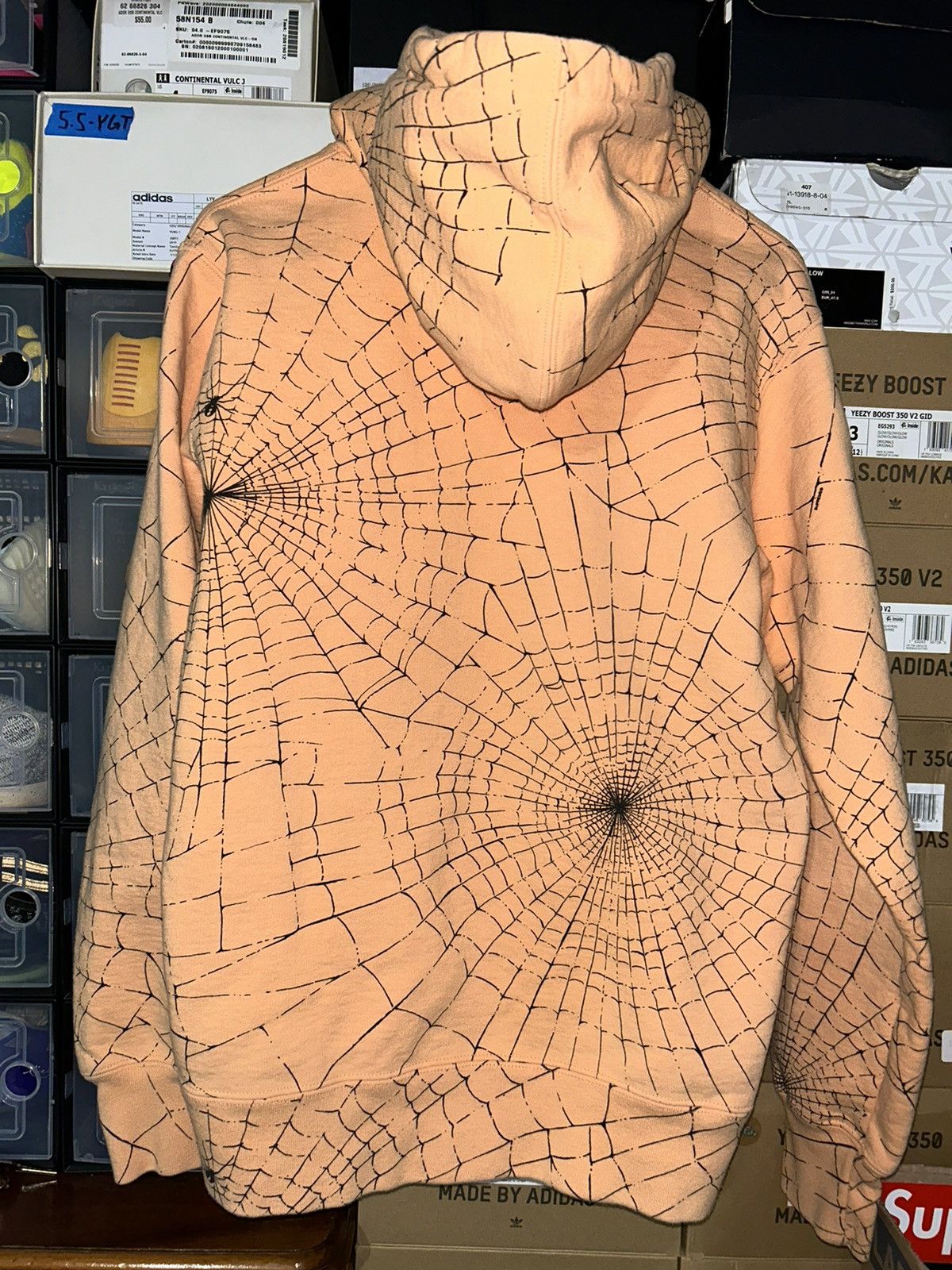 Supreme Supreme Spiderweb Hooded Sweatshirt Peach FW16 size Medium Size US M / EU 48-50 / 2 - 3 Thumbnail