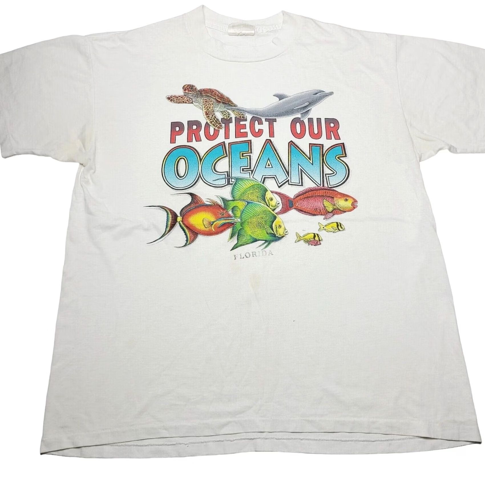 Vintage VINTAGE F.H. Davis Protect Our Ocean Single Stitch Men’s T-Shirt XL White Crew Neck Long Sleeve Shirt 90s Mens Clothing Vintage Mens XL Shirt Size US XL / EU 56 / 4 - 2 Thumbnail