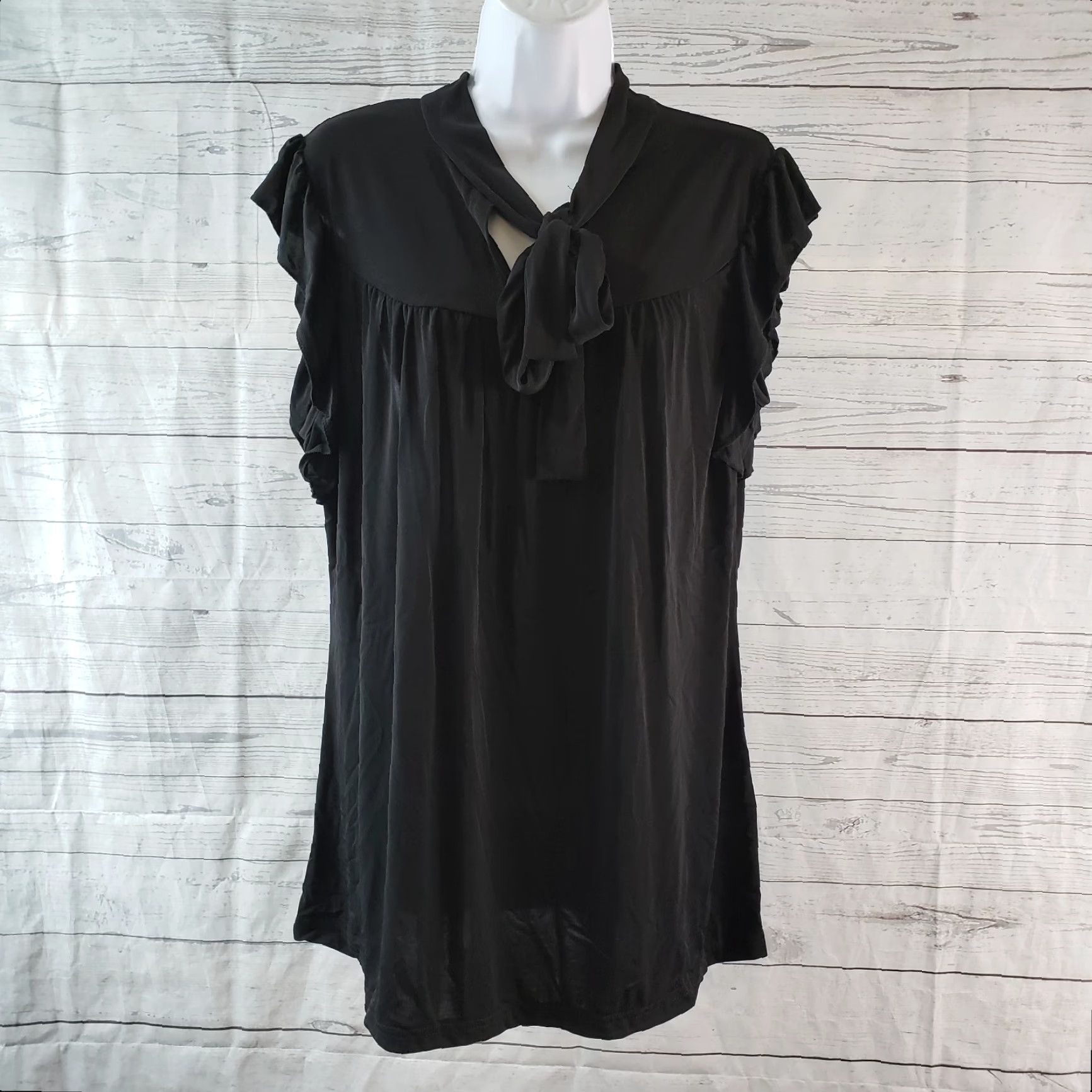 Vintage Lily by Firmiana Womens Top L Solid Black Neck Tie Shirt Blouse XS? No, L size? (Remove confusion) Size L / US 10 / IT 46 - 2 Thumbnail