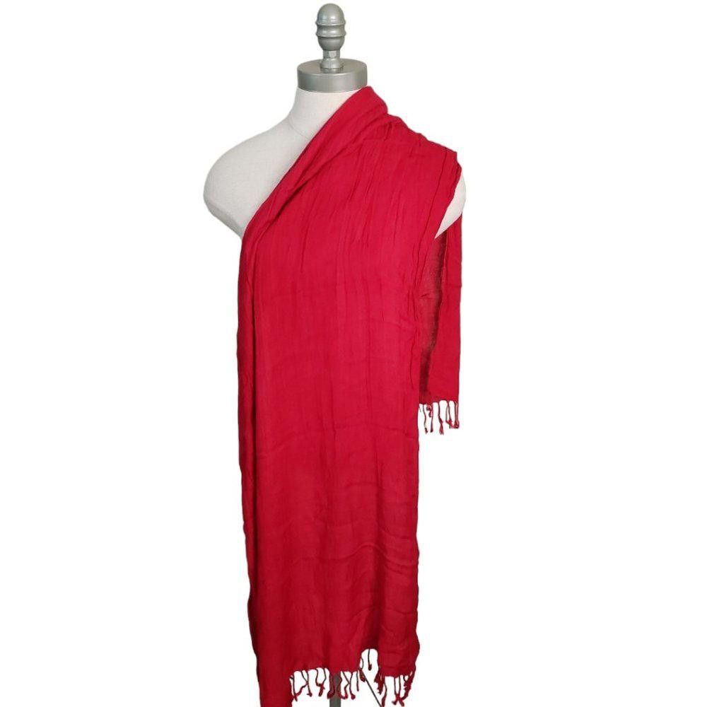 Designer CT849 Red Fringed Ladies Wrap Size ONE SIZE - 3 Thumbnail