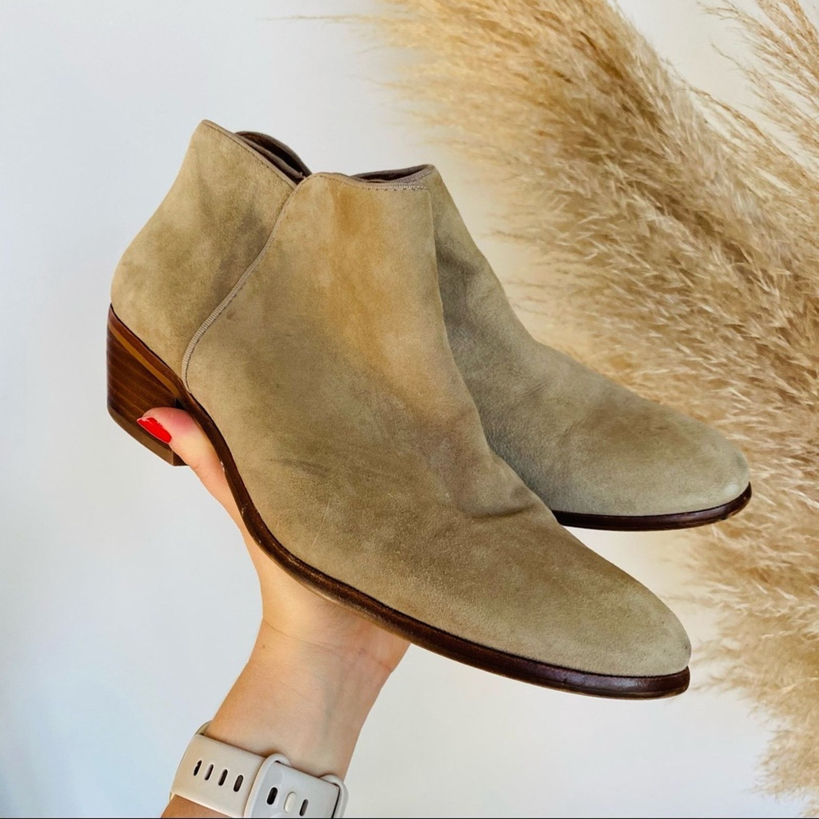 Nordstrom SAM EDELMAN Beige Tan Suede Leather Ankle Boot Booties Shoes Size US 9.5 / IT 39.5 - 2 Thumbnail