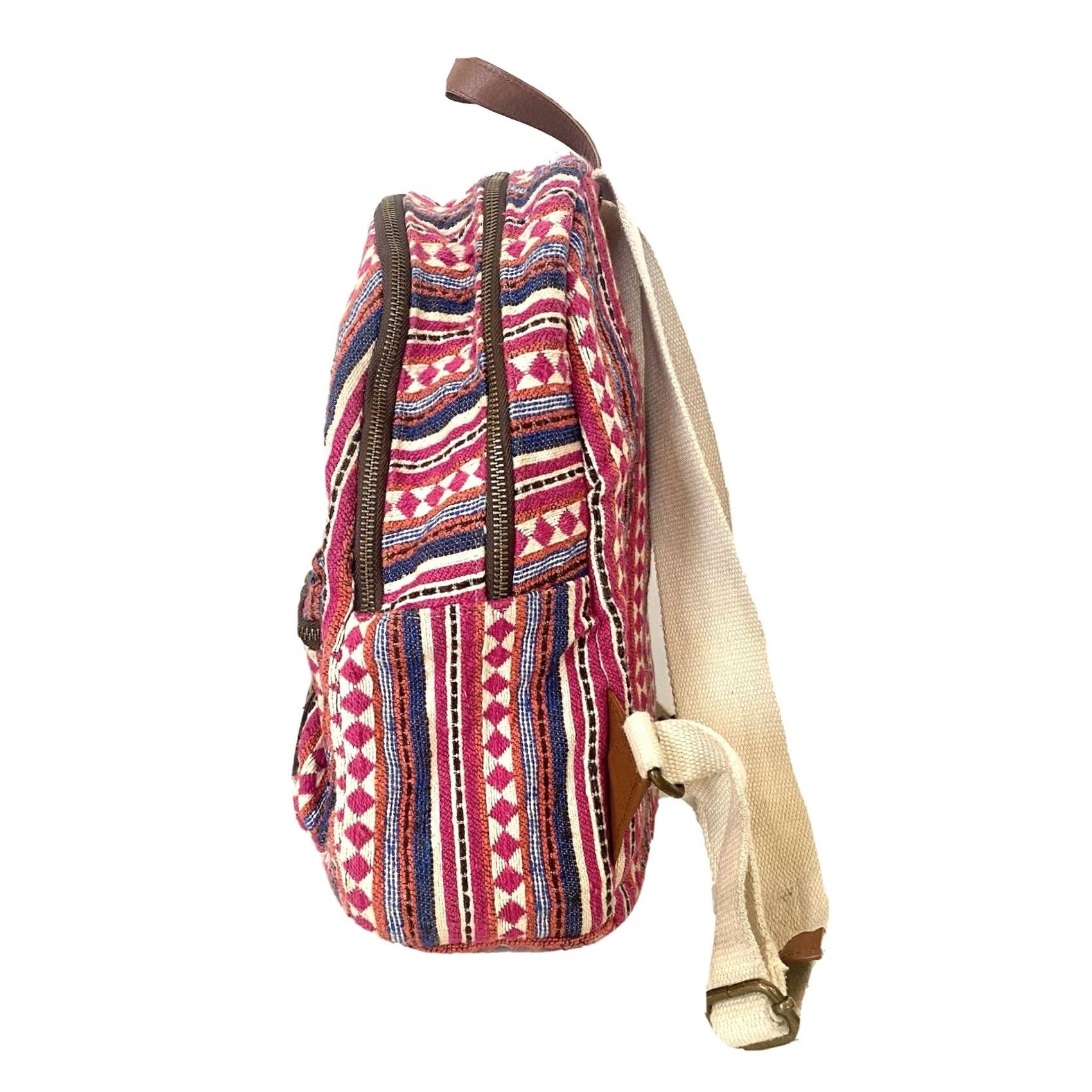 Pinko Artisan NY Backpack Women’s Boho Pink Multicolor Woven Leather Accents Bag Book Bag Size ONE SIZE - 2 Thumbnail