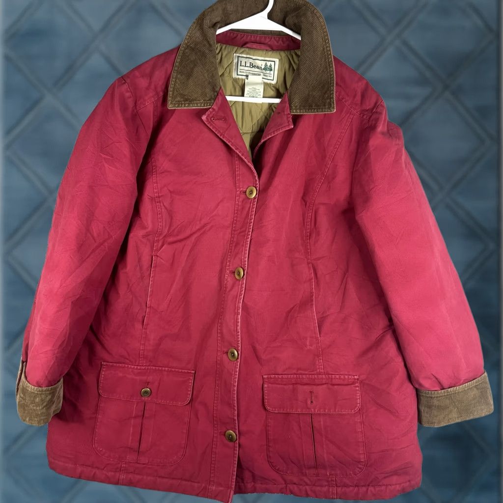 Vintage L.L. Bean Coat Womens 2X Red Corduroy Collar Quilted Lined Pockets Canvas Coat Size XXL / US 16-18 / IT 52-54 - 1 Thumbnail