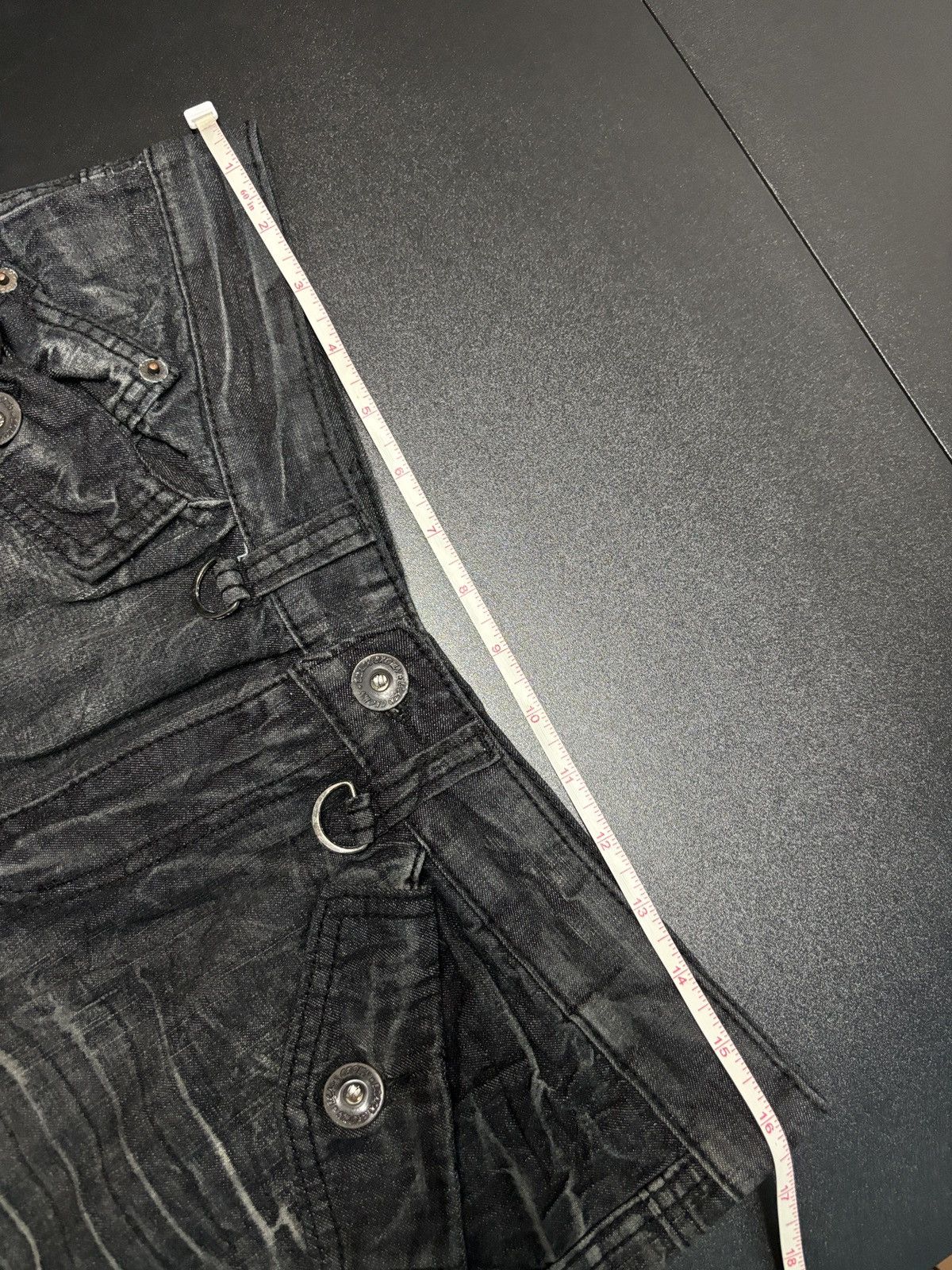 Japanese Brand Y2K Black Crown Distressed Wide Flare Pants Size 32" / US 10 / IT 46 - 11 Thumbnail