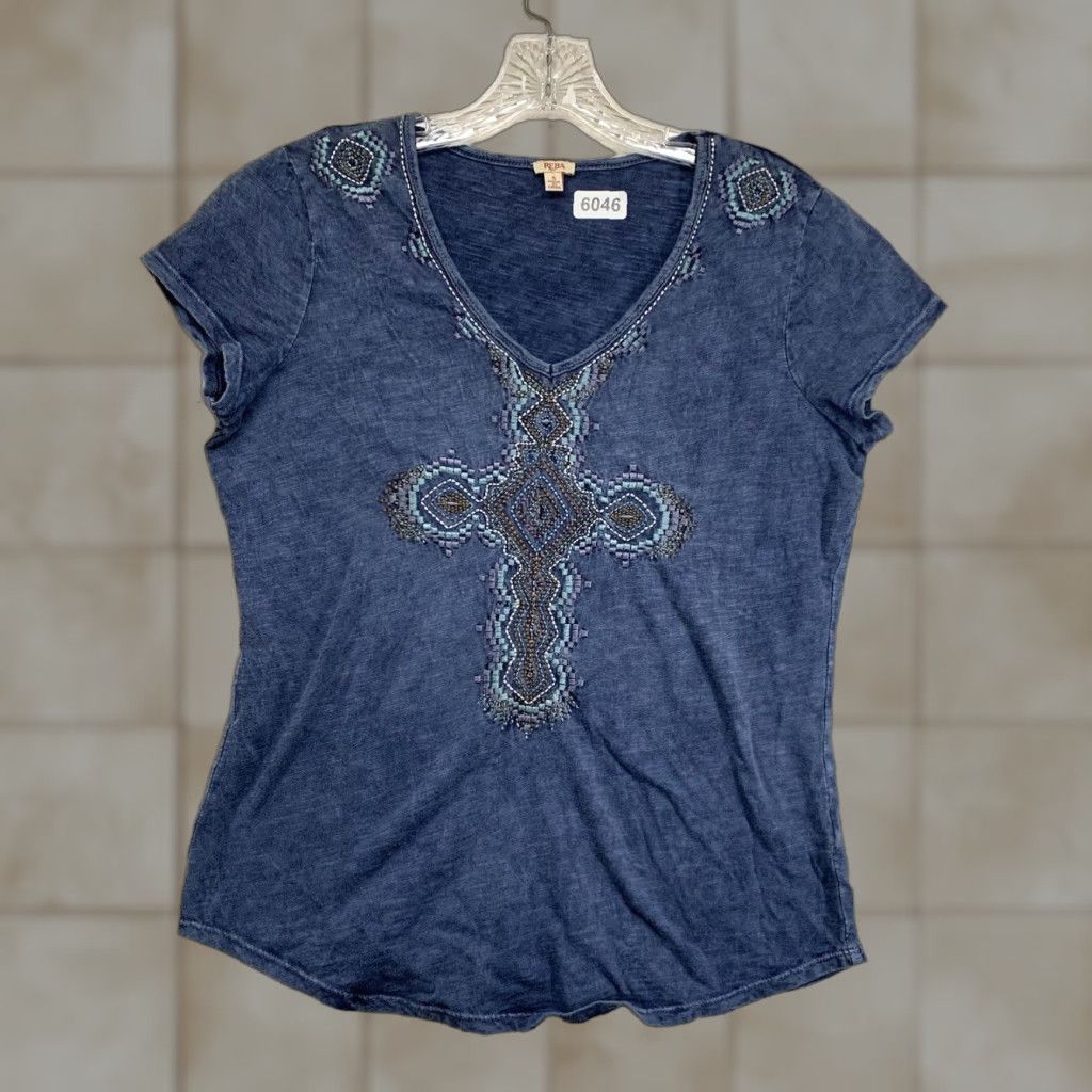 Vintage VINTAGE Reba McEntire Cross T-Shirt Women's Small Short Sleeve Cotton Embroidered Blue Casual Western Faith 2000s Size S / US 4 / IT 40 - 1 Thumbnail
