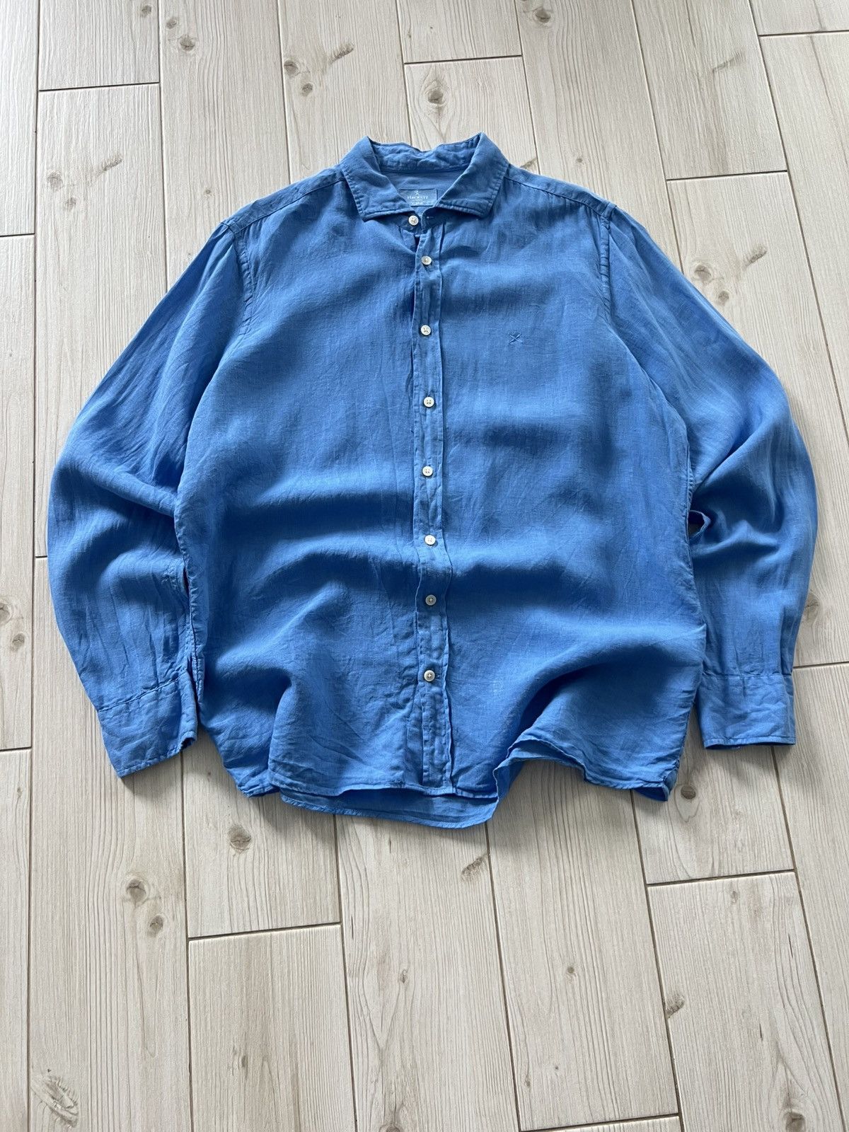 Hackett Hackett Logo-Embroidered Linen Shirt Blue XL Size US XL / EU 56 / 4 - 6 Thumbnail