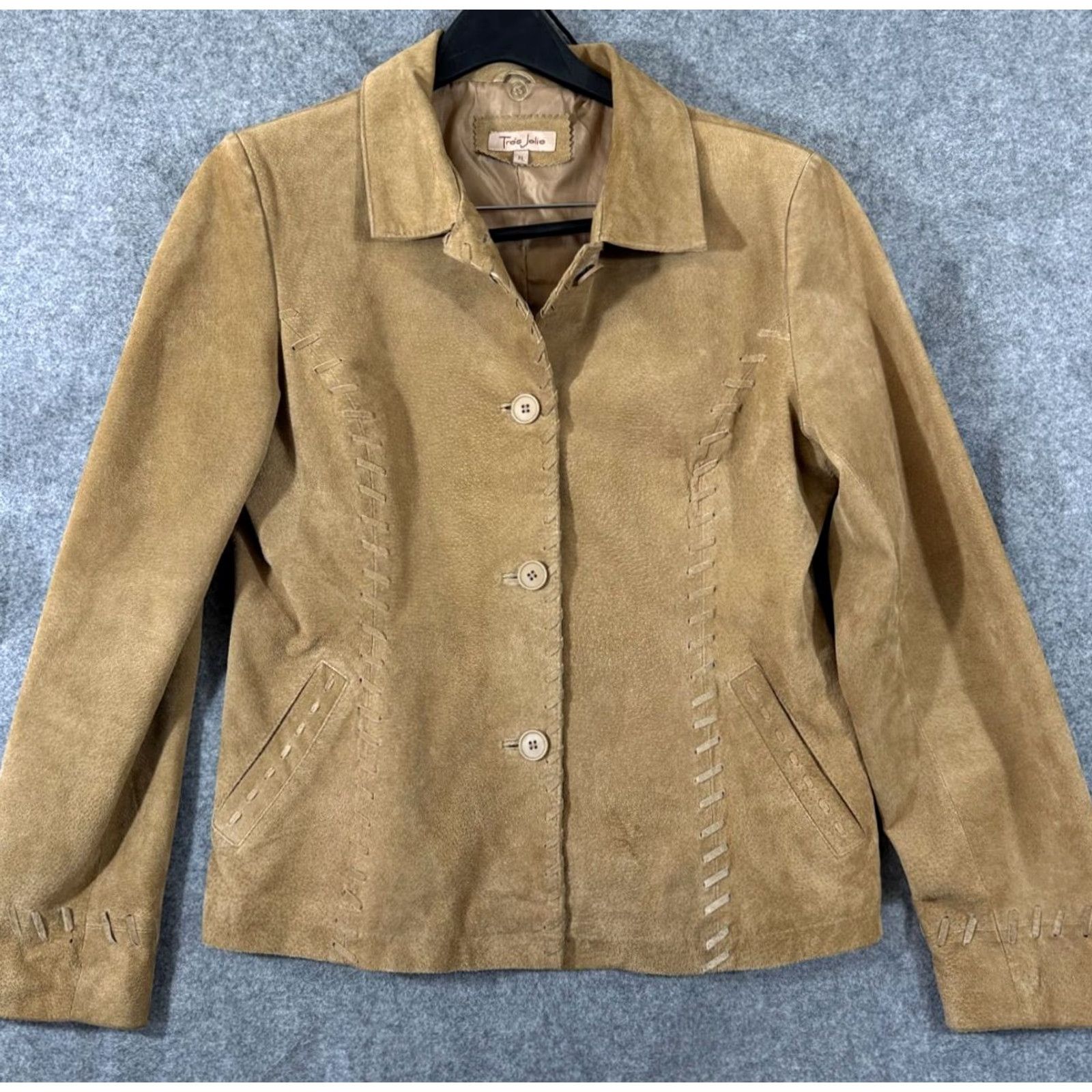 Vintage VINTAGE? No. Très Jolie Western Jacket Womens XL Beige Suede Leather Slim Fit Lined Boho Size XL / US 12-14 / IT 48-50 - 2 Thumbnail