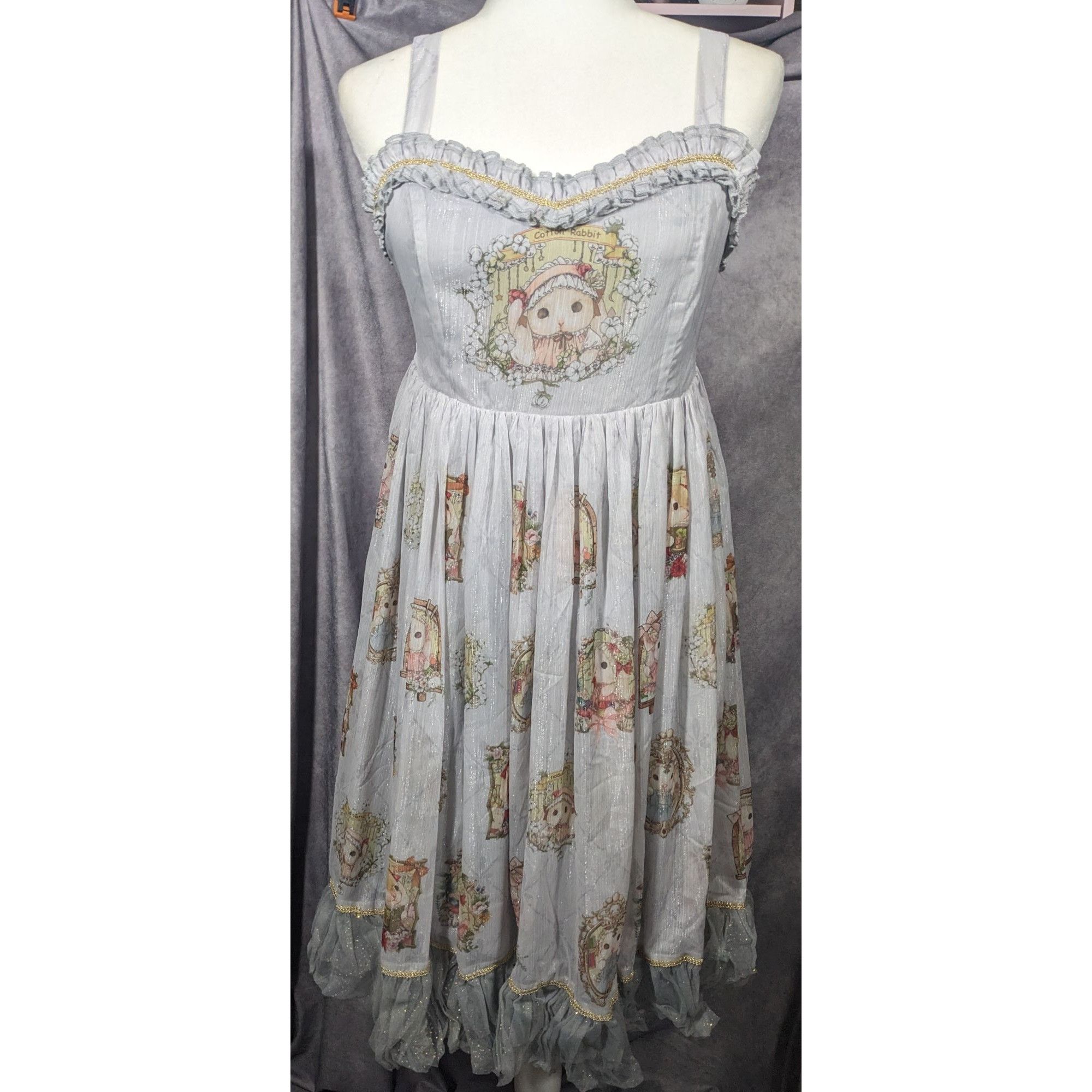 Other Vintage Whimsical Fantasy Cotton Rabbit Lolita Dress Size L / US 10 / IT 46 - 8 Thumbnail