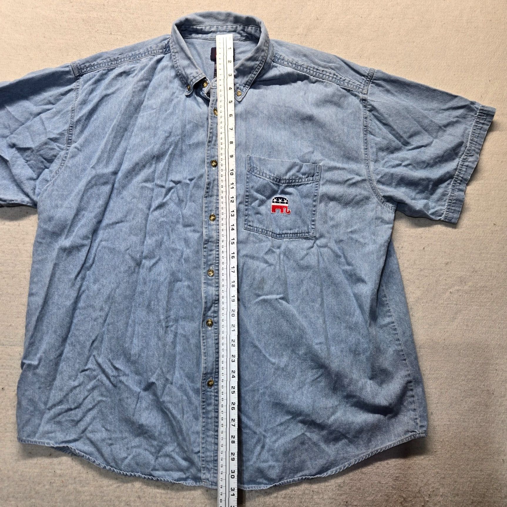 Faded Glory Faded Glory Denim Shirt Button-Up 2XL Men's Embroidered Republican Elephant Blue Denim Shirt 2XL Mens Size US XXL / EU 58 / 5 - 7 Thumbnail