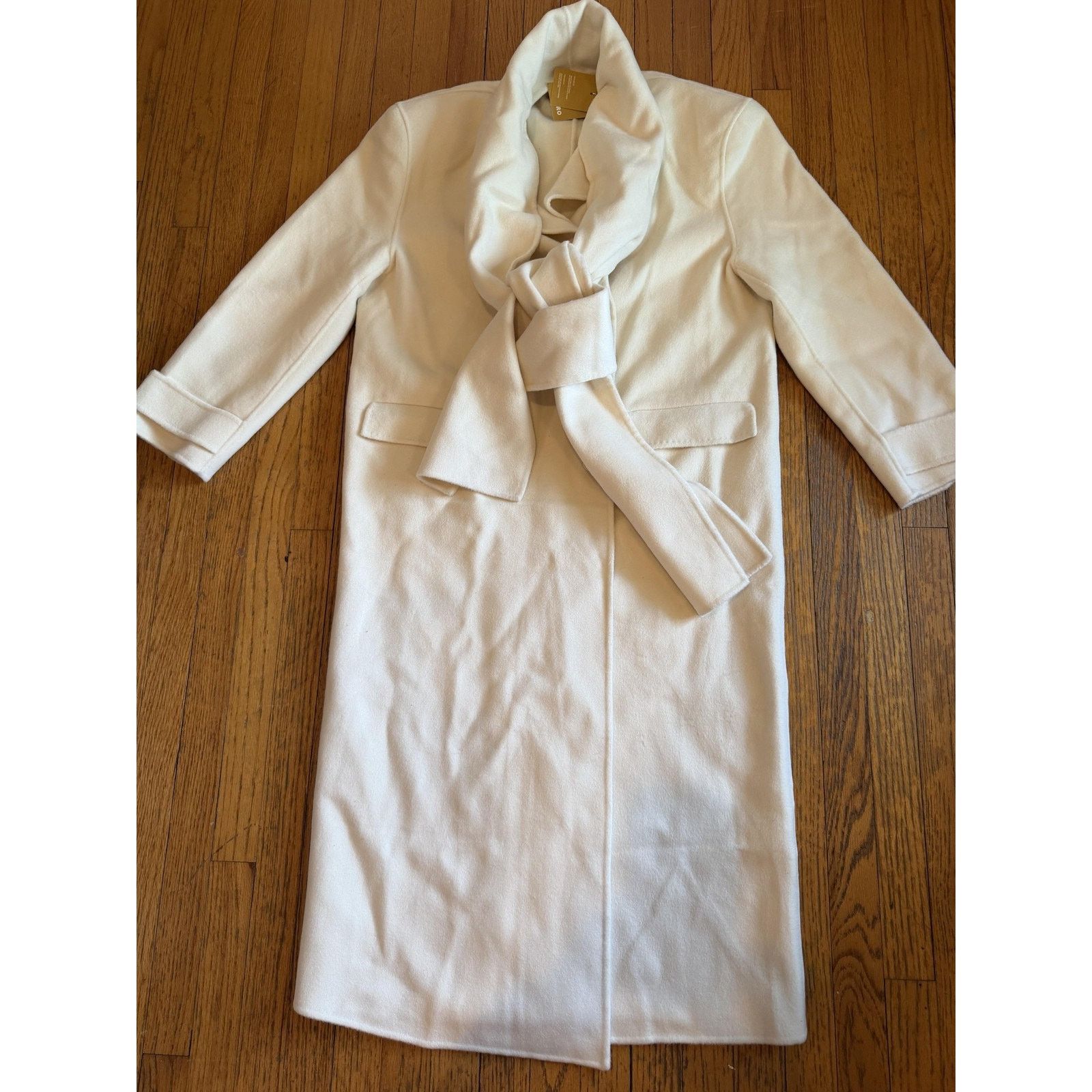 Sandro Sandro Womens Wrap Scarf Collar Long Overcoat 42 White Size M / US 6-8 / IT 42-44 - 6 Thumbnail