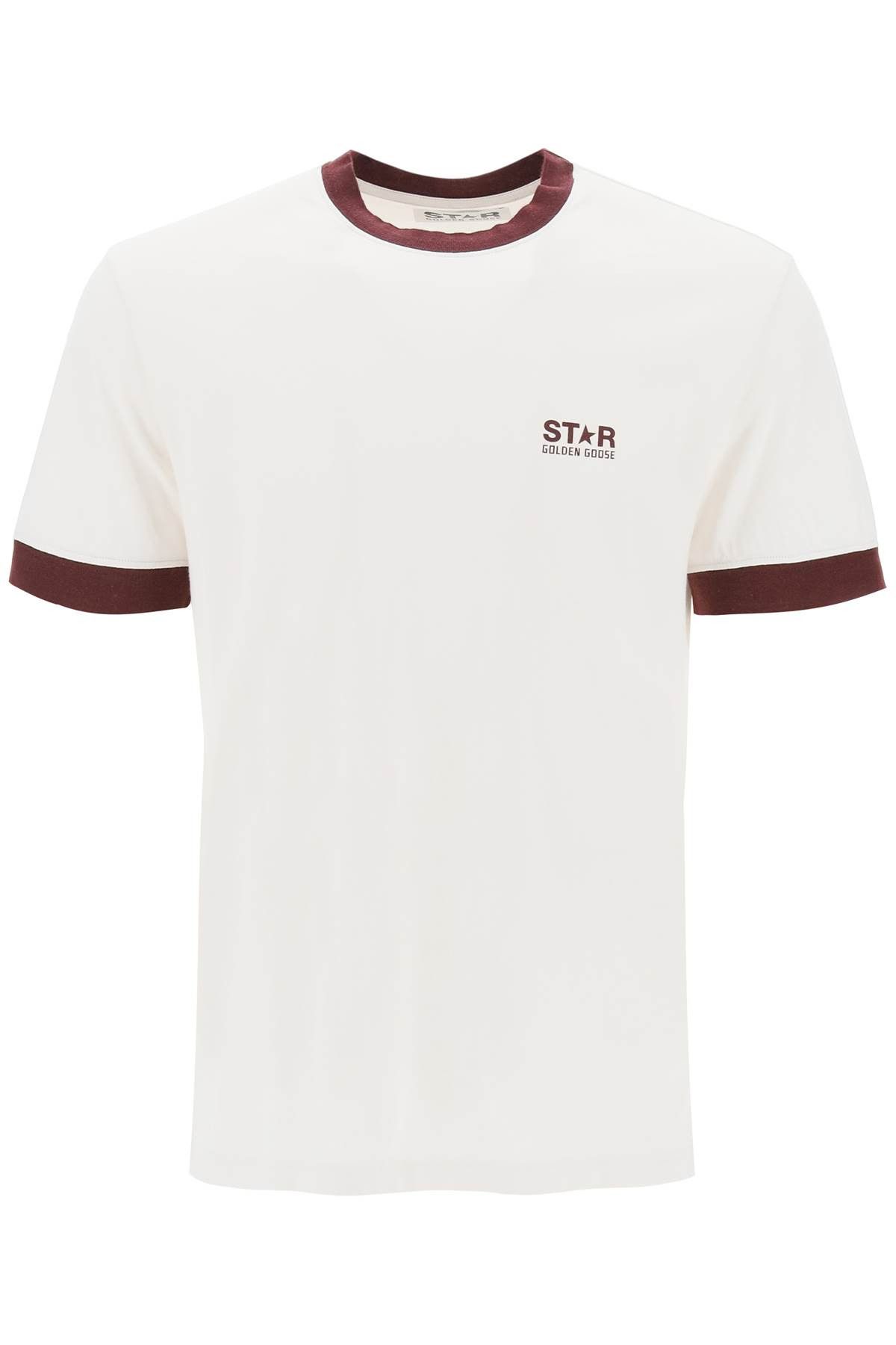 image of Golden Goose Contrast-Trimmed T-Shirt in Heritage White Windsor Wine, Men's (Size XL)