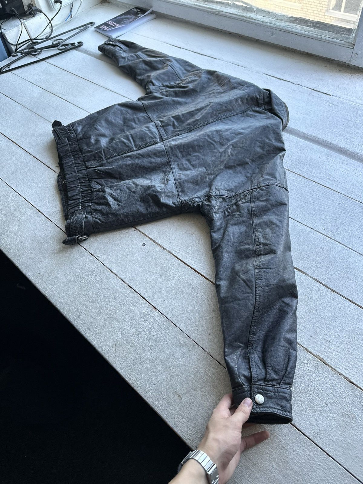 Other 🚨VNTG LEATHER JACKET AVANT GARDE ASYMMETRICAL DARK BLUE/GRAY Size US M / EU 48-50 / 2 - 11 Thumbnail