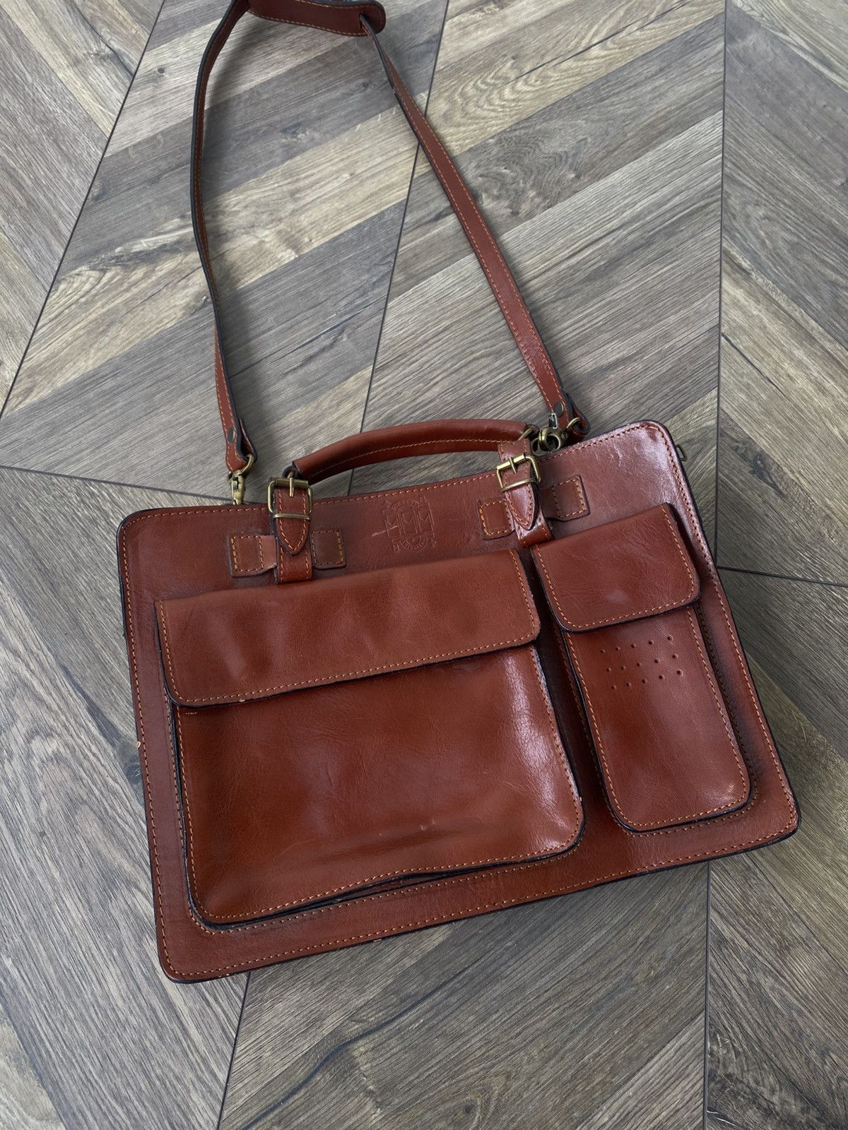 Designer Vintage Guelfi Ghibellini Heavy Brown Genuine Leather Bag Size ONE SIZE - 5 Thumbnail
