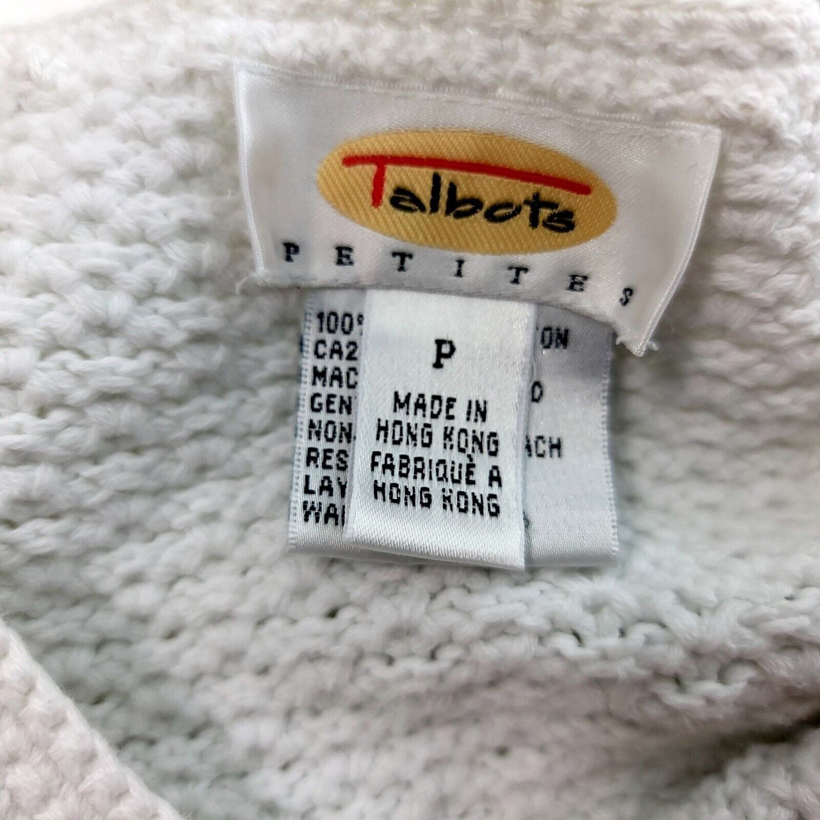 Talbots Damaged Stained Talbots Petite P White Cotton Cable Knit Swe Size XS / US 0-2 / IT 36-38 - 8 Thumbnail