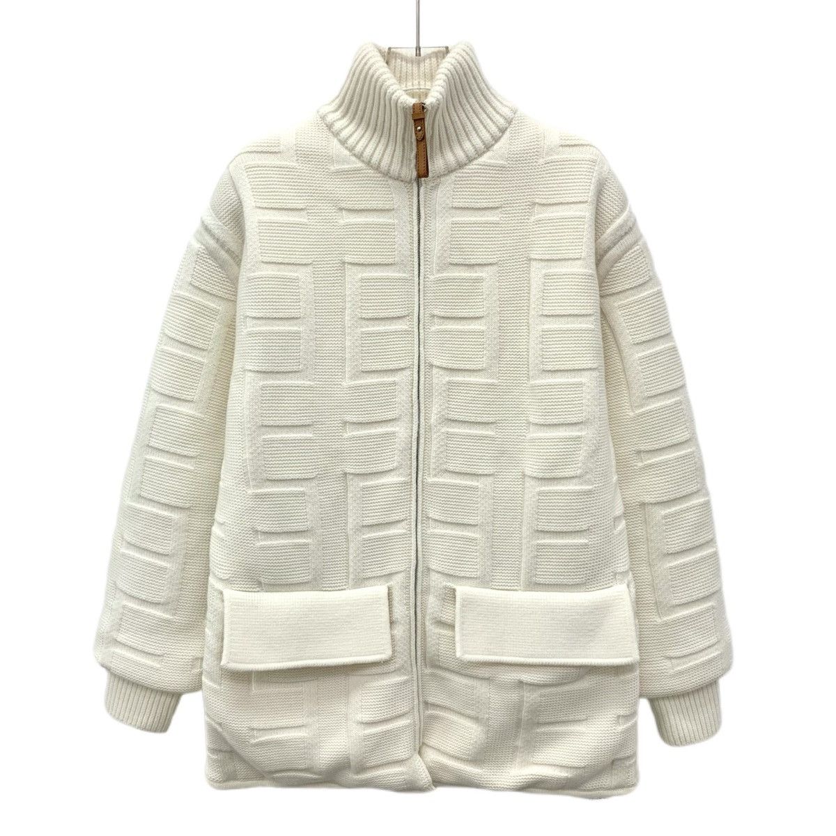 Hermes Hermes Beige Jacquard Textured Wool Knit Jacket Size XXS / US 00 / IT 34 - 1 Thumbnail