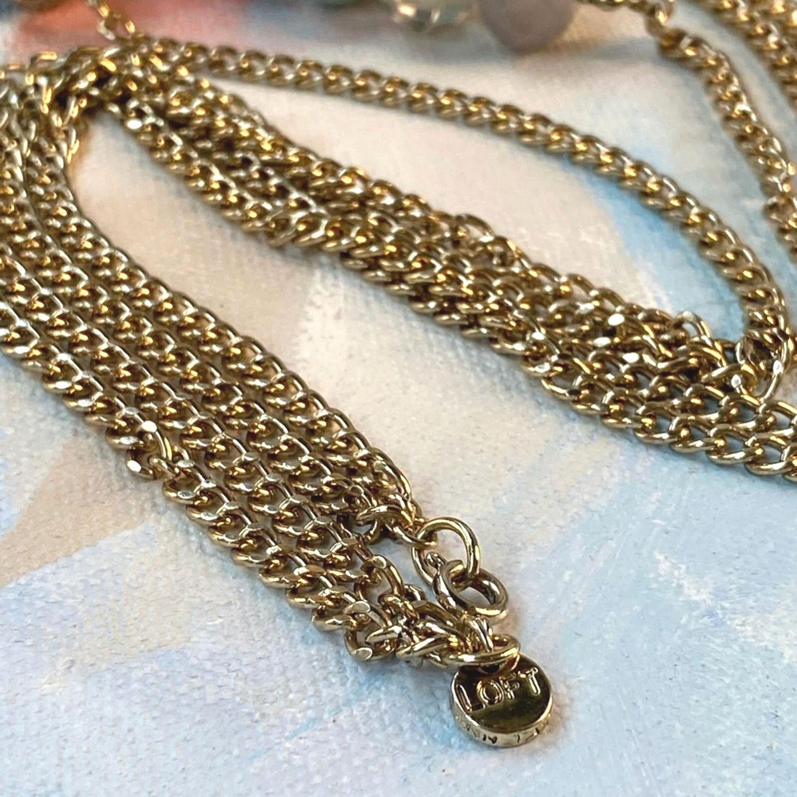Other LOFT Beaded Necklace Aqua Gray Gold Chain Size ONE SIZE - 6 Thumbnail