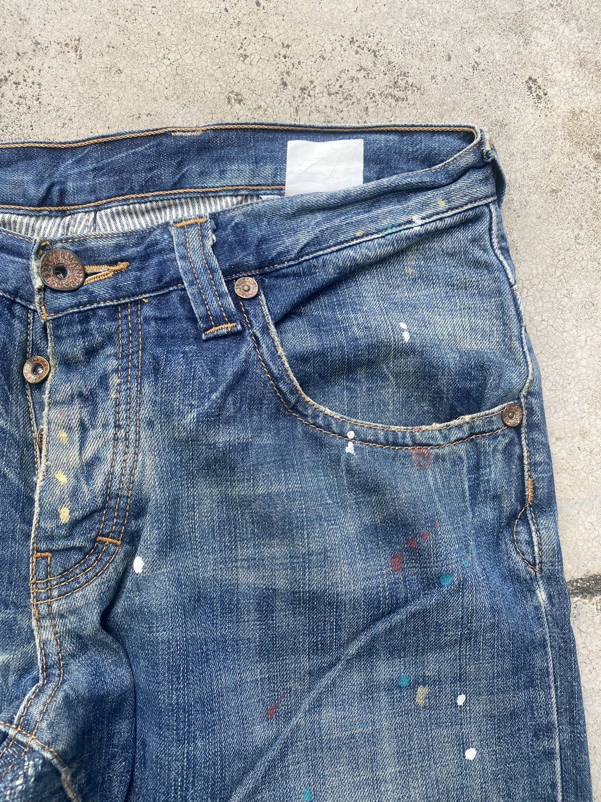 Armani × Armani Exchange × Le Grande Bleu (L.G.B.) Armani Jeans Painted Faded Loose Denim Jeans Size US 33 - 3 Thumbnail
