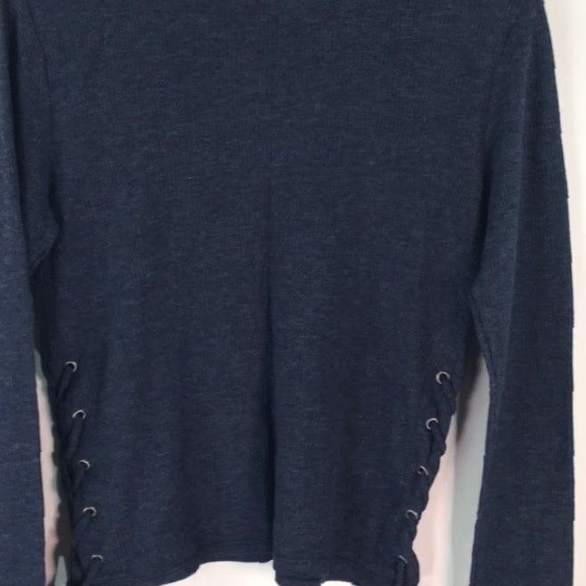 Vintage Chelsea Sky Womens Top Crew Neck Navy Blue Lace Up Long Sleeve Small Size S / US 4 / IT 40 - 4 Thumbnail