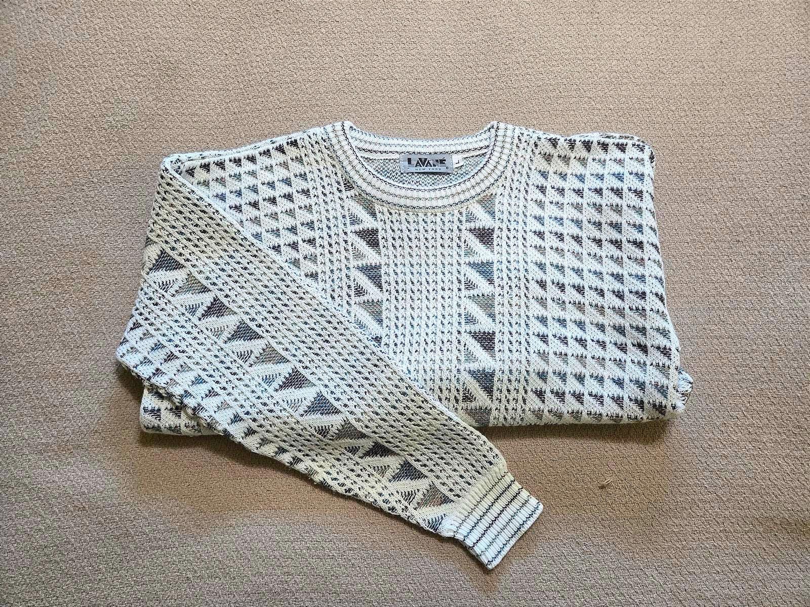 Lavane Lavane Sweater L | Geometric Textured Knit Pullover Size US L / EU 52-54 / 3 - 1 Thumbnail
