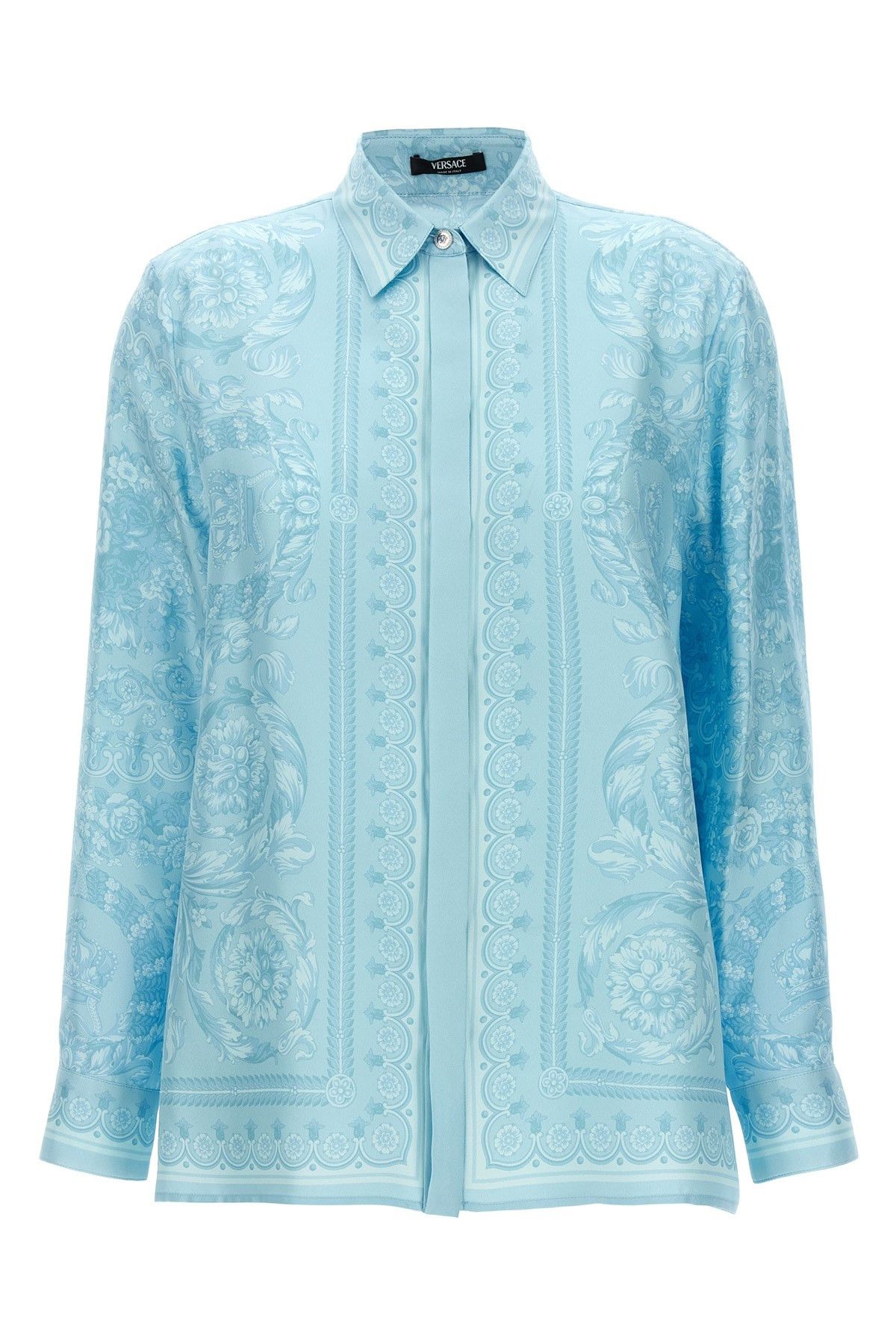 Image of Versace 'barocco' Shirt in Light Blue, Women's (Size Small)