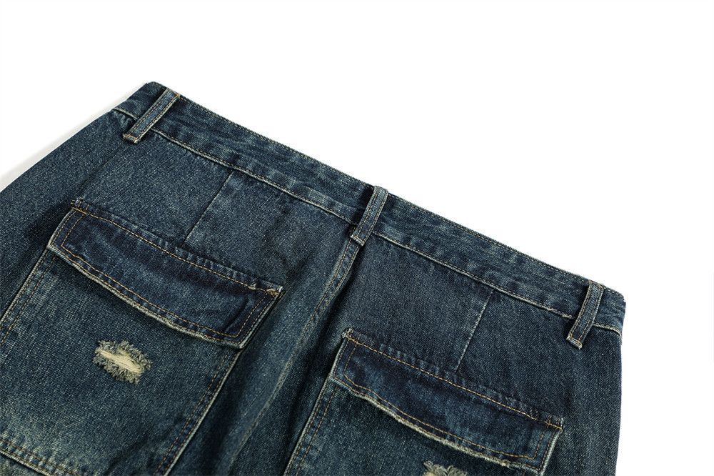 Japanese Brand × Jean Dark blue washed loose casual ripped cargo jeans Size US 32 / EU 48 - 6 Thumbnail