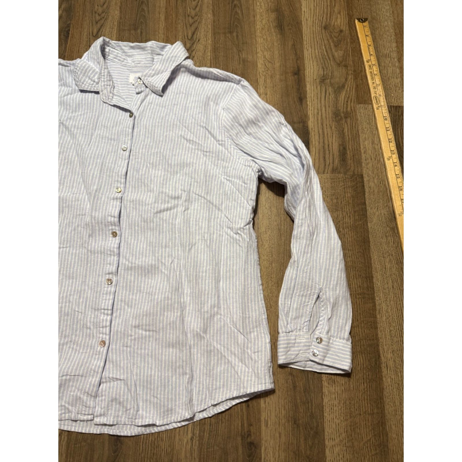 Vintage Sigrid Olsen Shirt Women's XL White Blue Striped Long Sleeve Button Up Size XL / US 12-14 / IT 48-50 - 4 Thumbnail