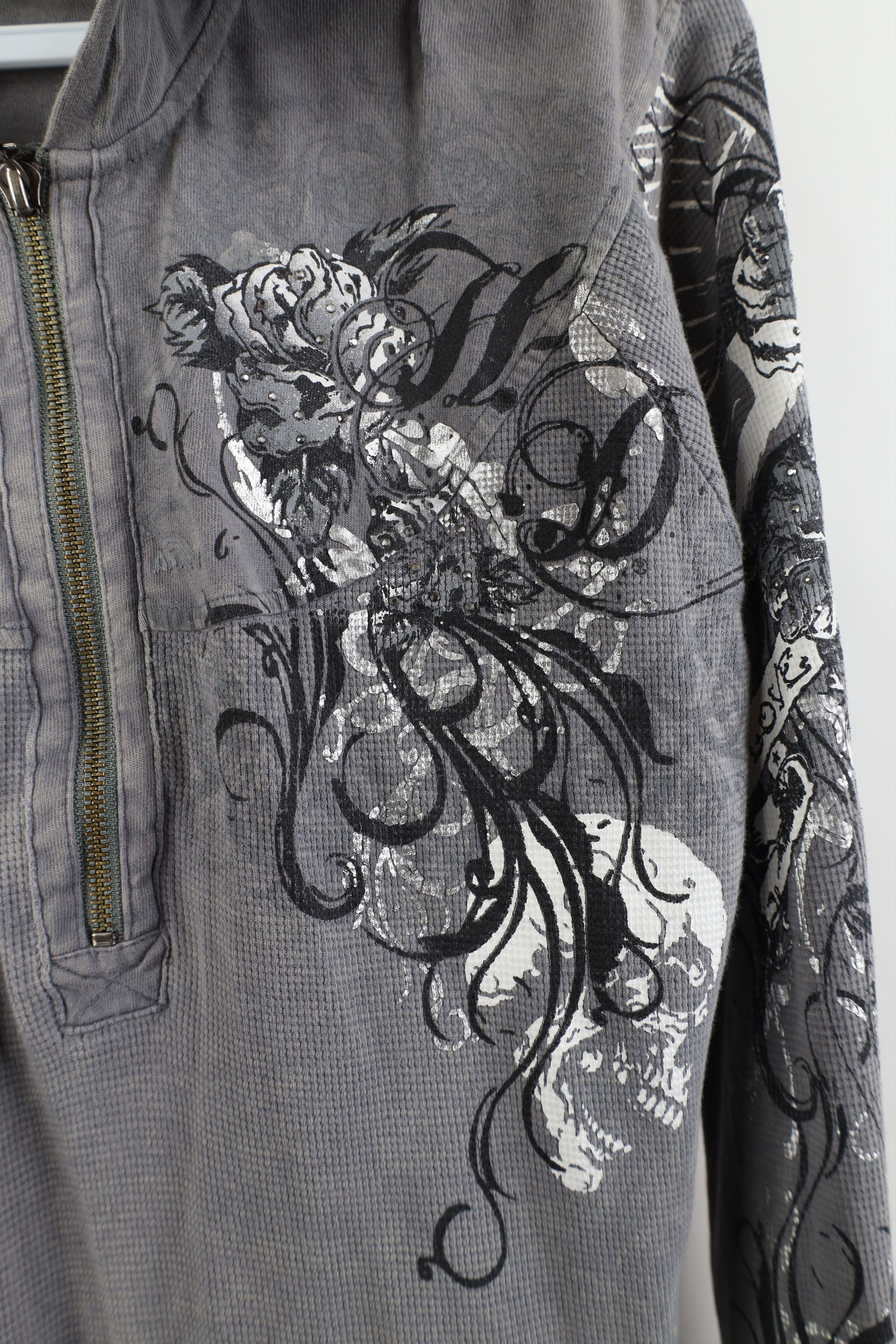 Harley Davidson Vintage Y2K Harley Davidson Flower Thermal Knit Hoodie Gray Size M / US 6-8 / IT 42-44 - 5 Thumbnail