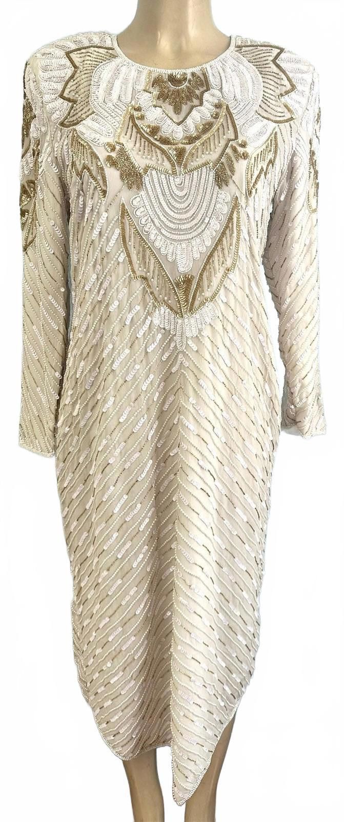 Bob Marley Sequin Elegant Evening Dress White with Gold Sequins size 2 Size XS / US 0-2 / IT 36-38 - 1 Preview