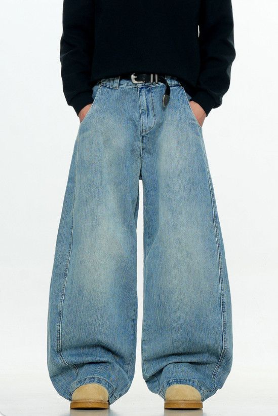 Jean American retro men's washed wide-leg loose scimitar jeans Size US 32 / EU 48 - 2 Thumbnail